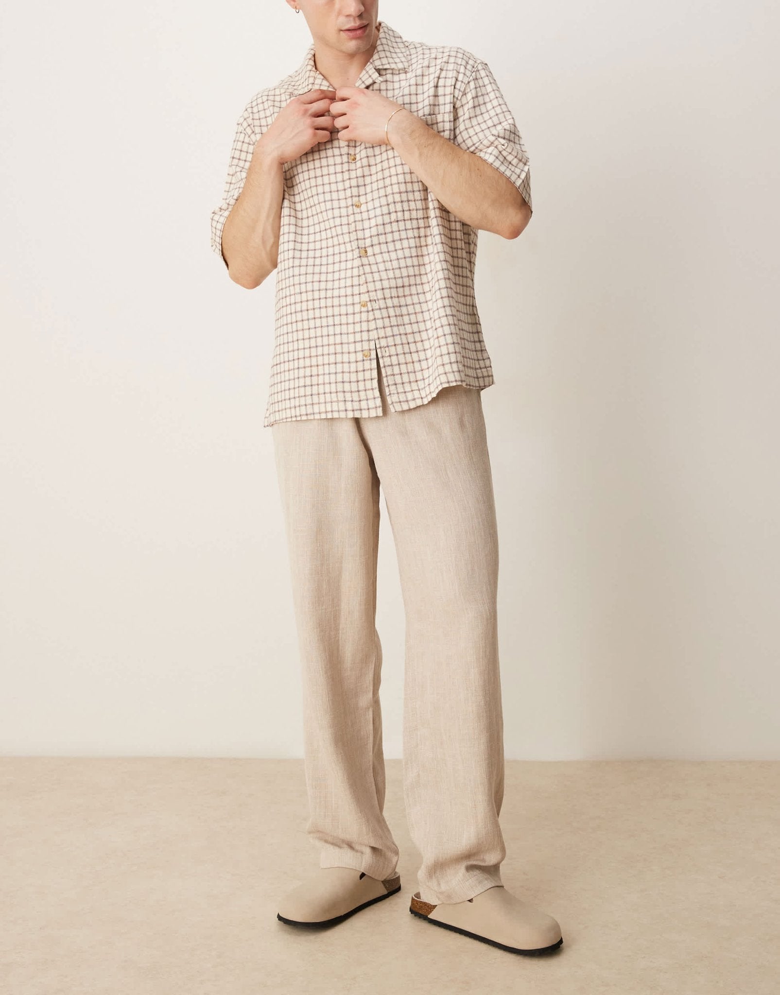 ASOS DESIGN baggy trouser with drawstring in natural - ASOS Sample Sale