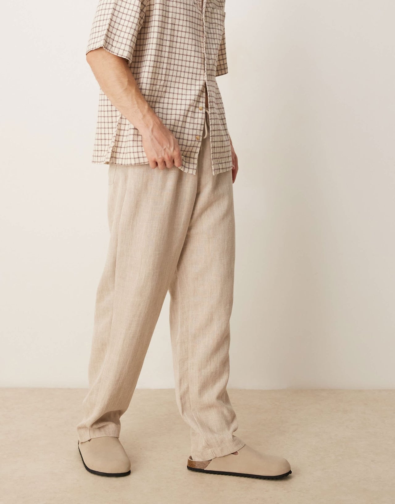 ASOS DESIGN baggy trouser with drawstring in natural - ASOS Sample Sale