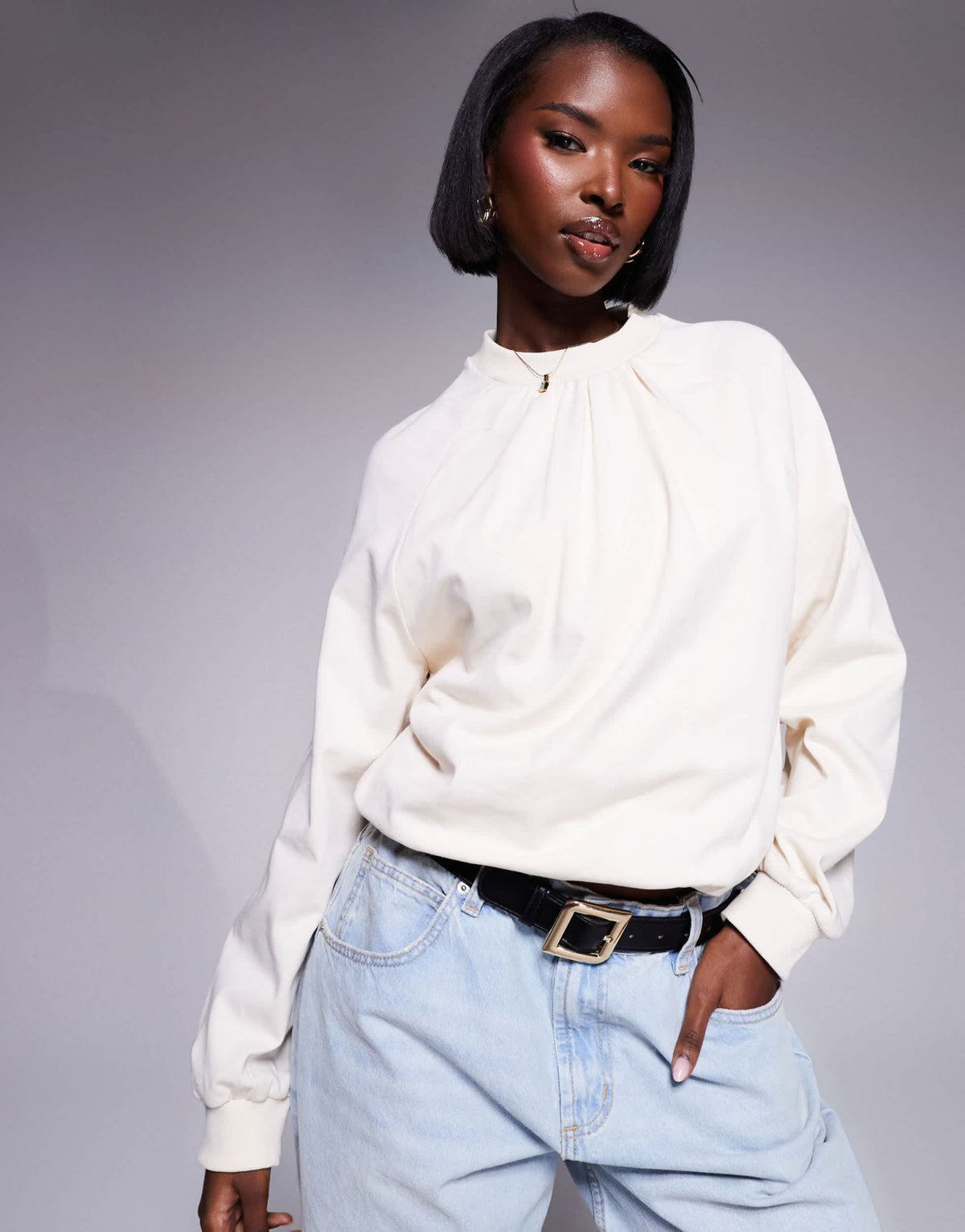 ASOS DESIGN balloon hem sweat in ecru - ASOS Sample Sale