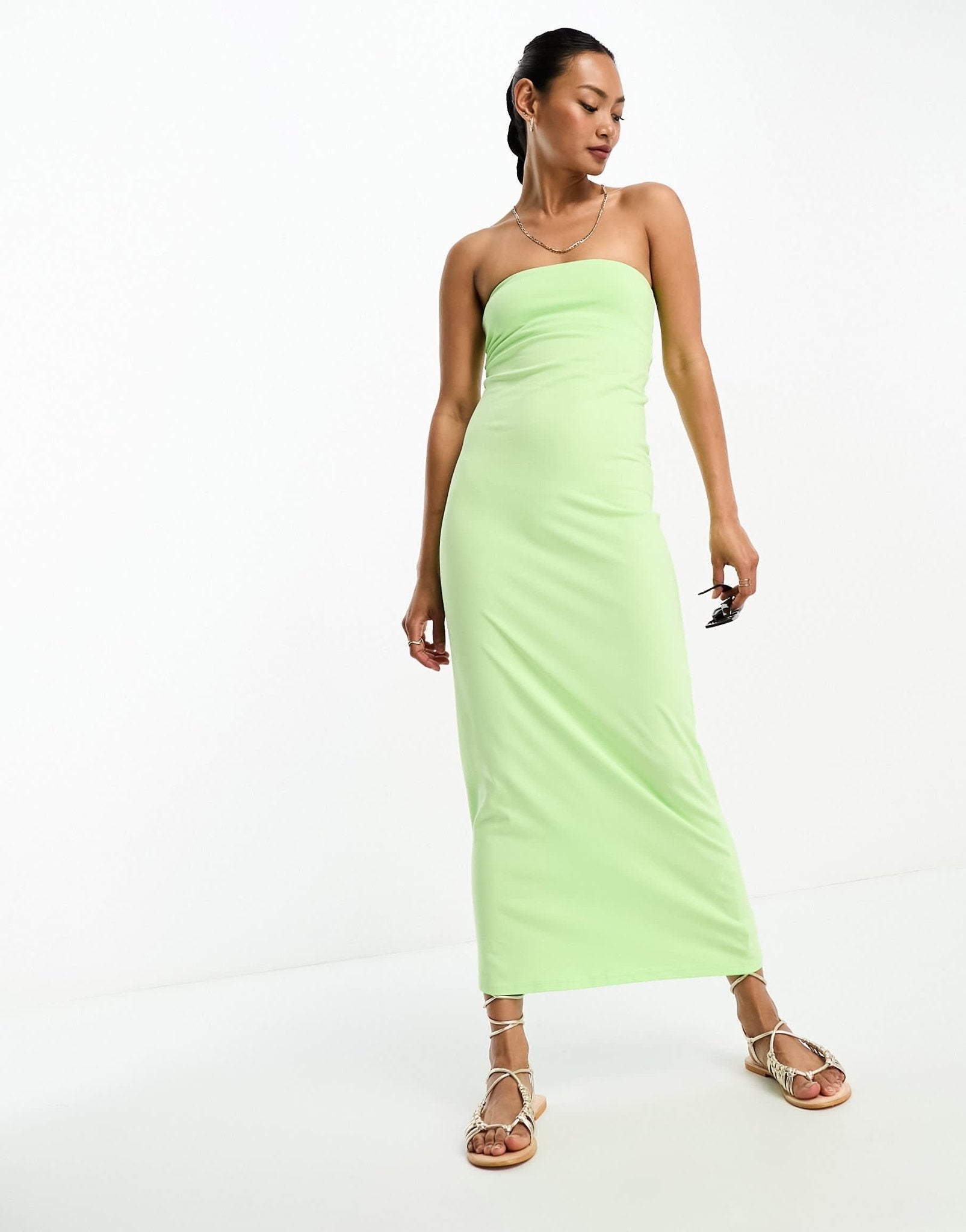 ASOS DESIGN bandeau bodycon midi dress in lime - ASOS Sample Sale