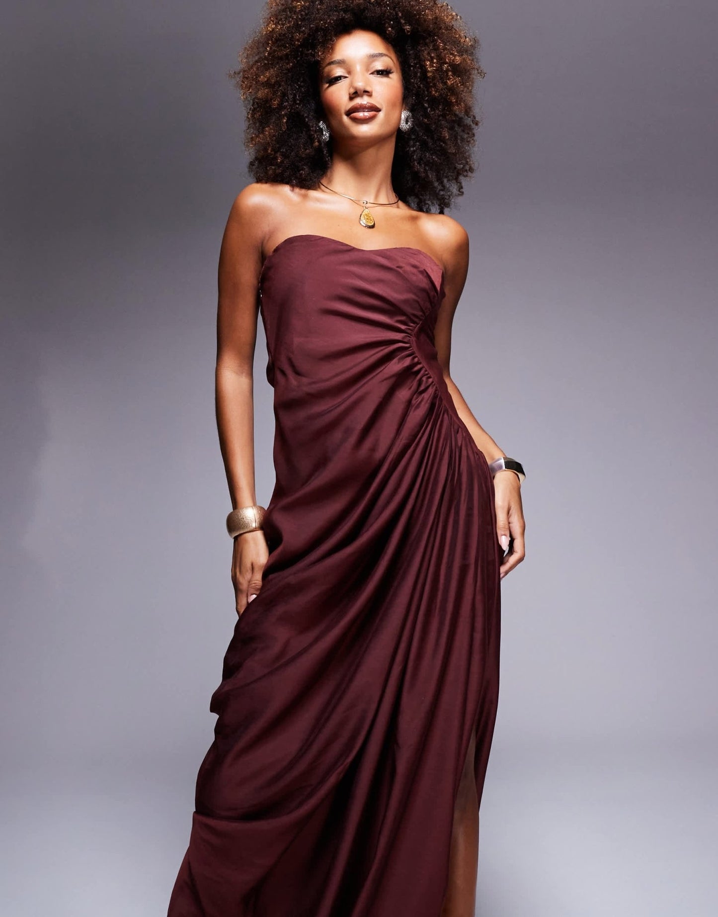 ASOS DESIGN bandeau draped maxi dress in burgandy - ASOS Sample Sale