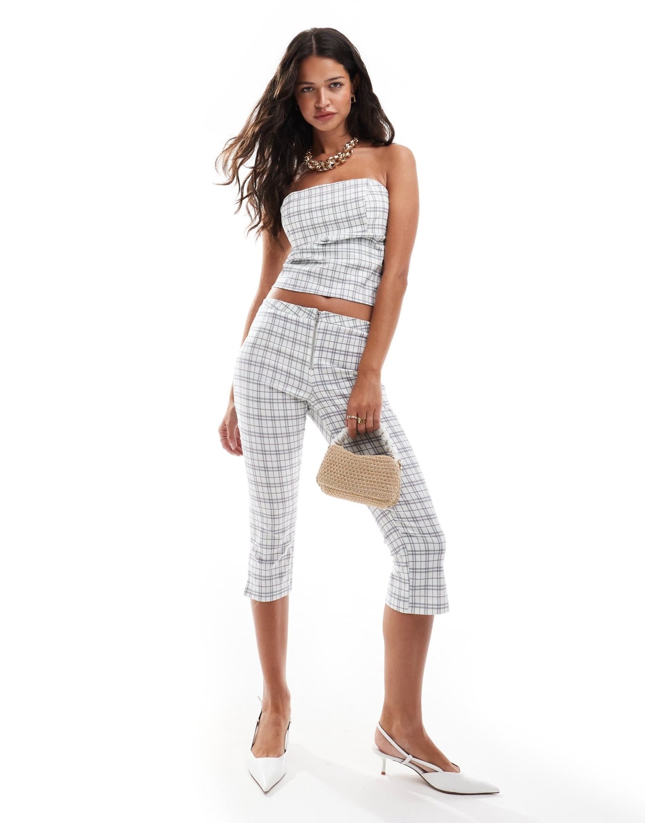 ASOS DESIGN bandeau fitted top in check co ord - ASOS Sample Sale