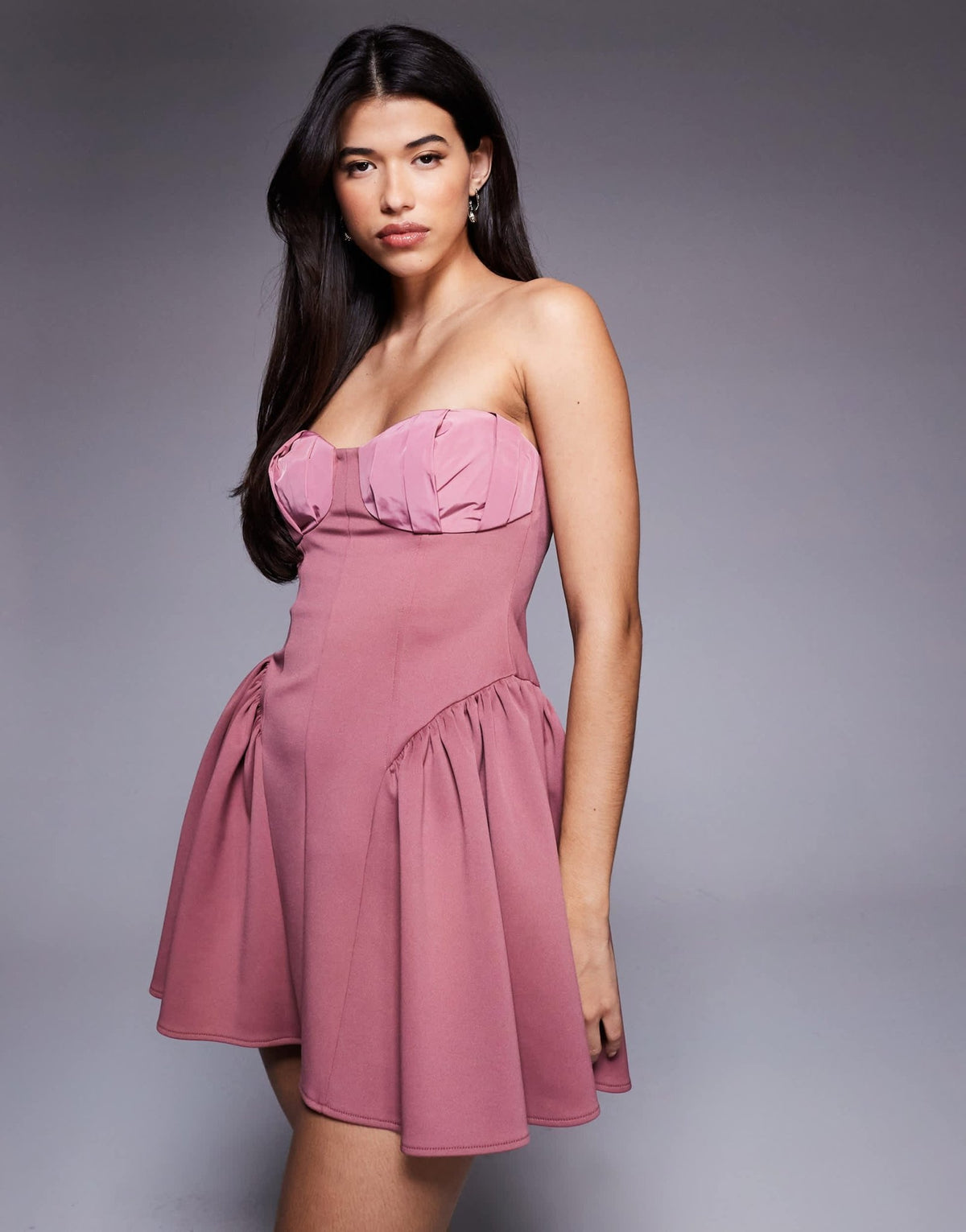 ASOS DESIGN bandeau skater mini dress with contrast cups in blush - ASOS Sample Sale