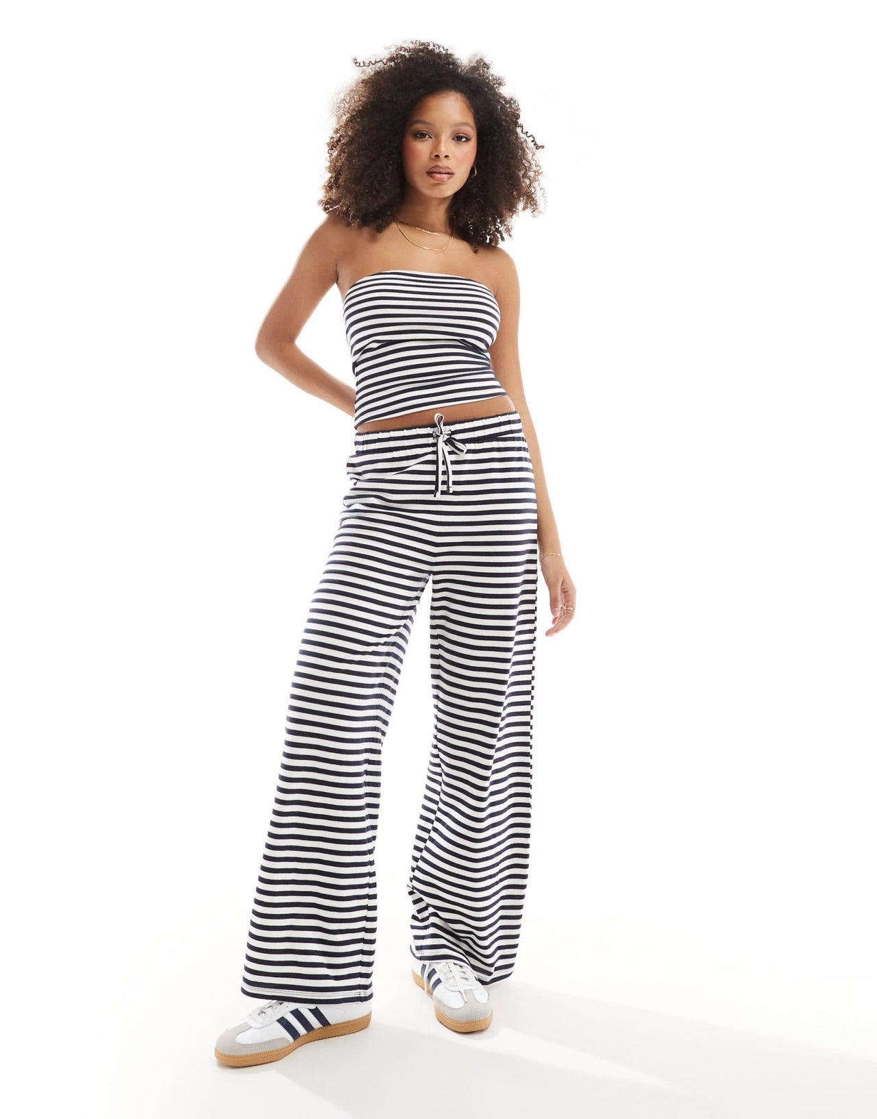 ASOS DESIGN bandeau top co - ord in navy and white stripe - ASOS Sample Sale