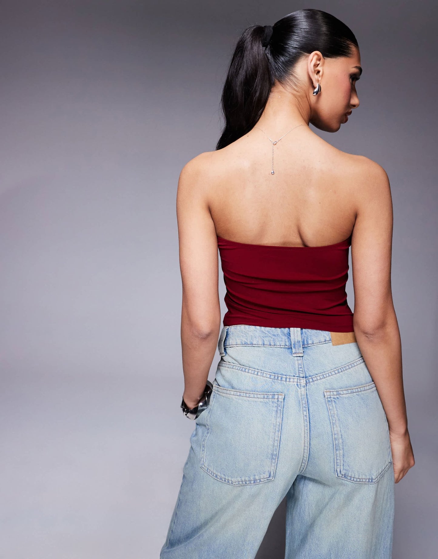 ASOS DESIGN bandeau top with twist knot detail in wine - ASOS Sample Sale