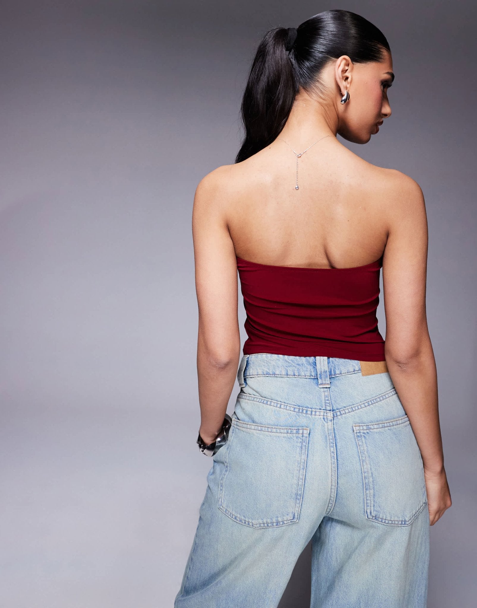 ASOS DESIGN bandeau top with twist knot detail in wine - ASOS Sample Sale