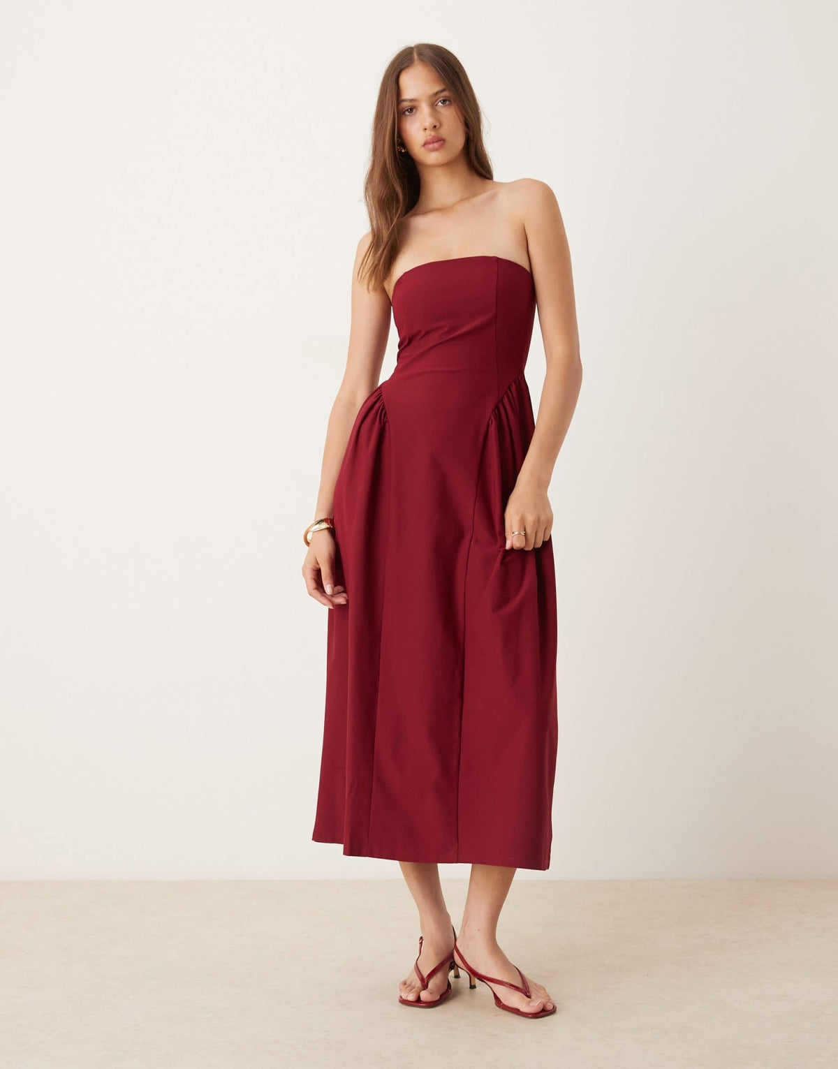 ASOS DESIGN bandeau waisted detail midi dress in wine - ASOS Sample Sale