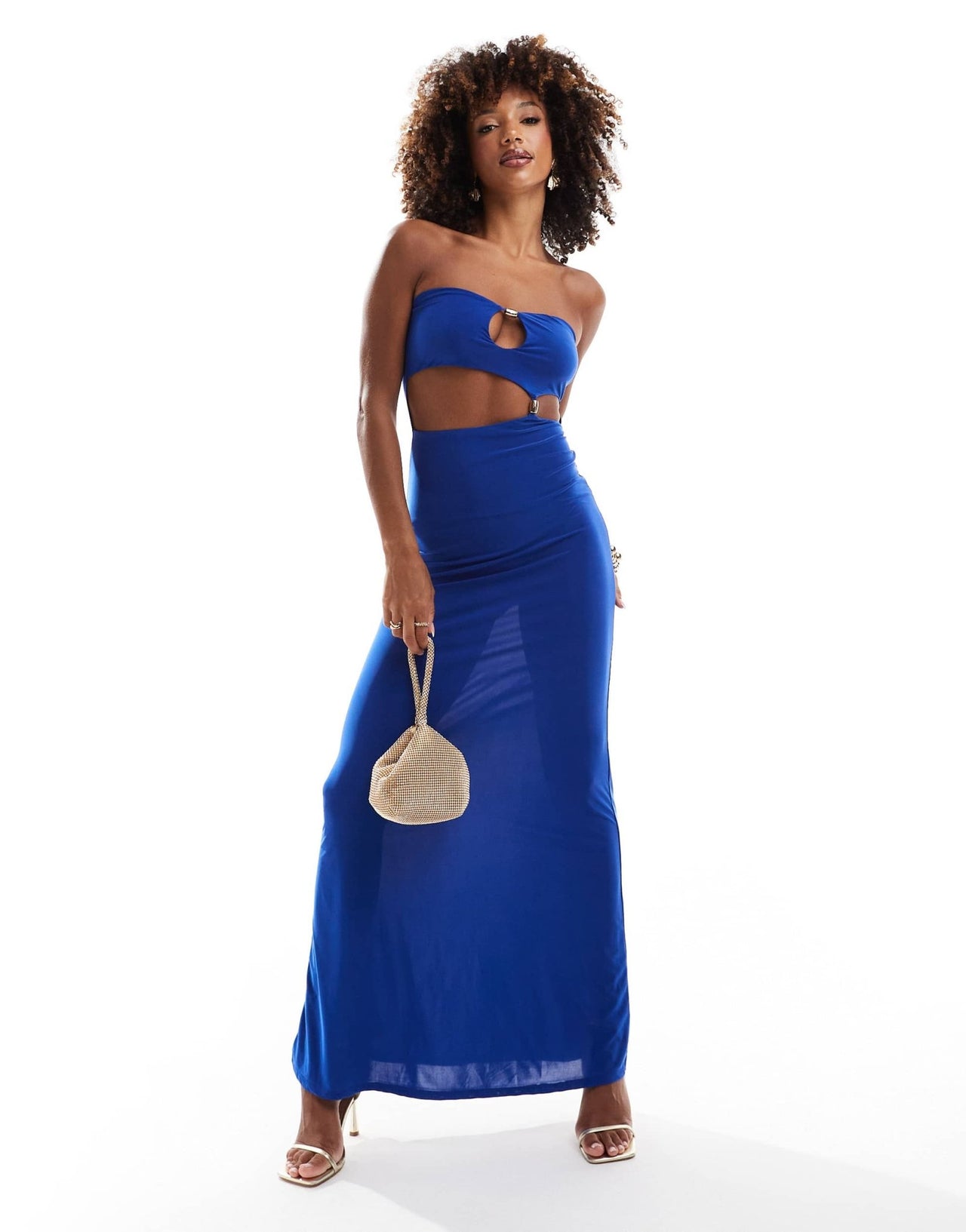ASOS DESIGN bandeau with gold bead trim maxi dress in cobalt blue - ASOS Sample Sale