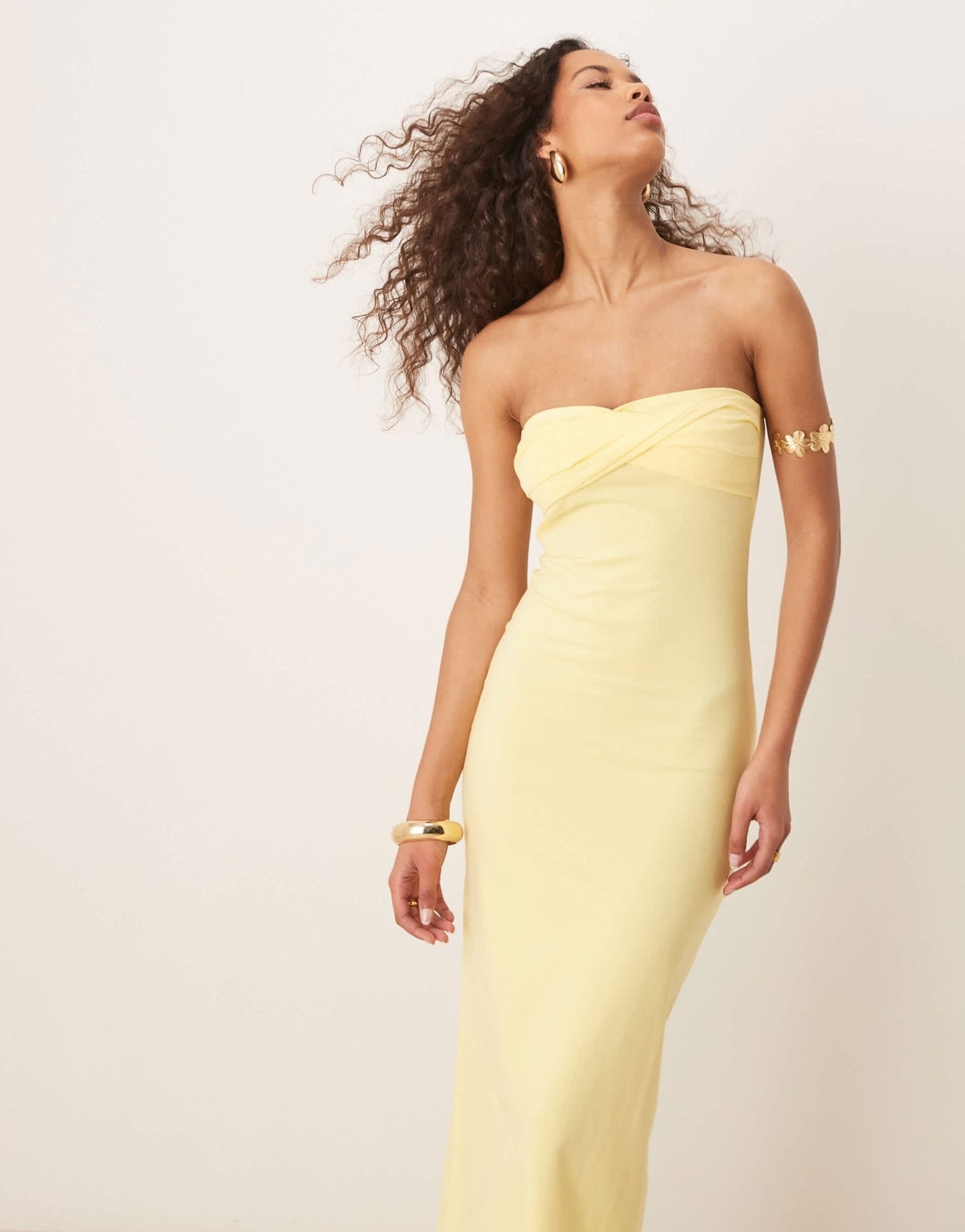 ASOS DESIGN bandeau with twist bust detail midaxi dress in lemonade - ASOS Sample Sale