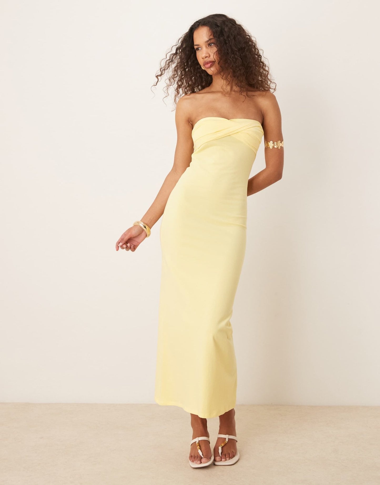 ASOS DESIGN bandeau with twist bust detail midaxi dress in lemonade - ASOS Sample Sale