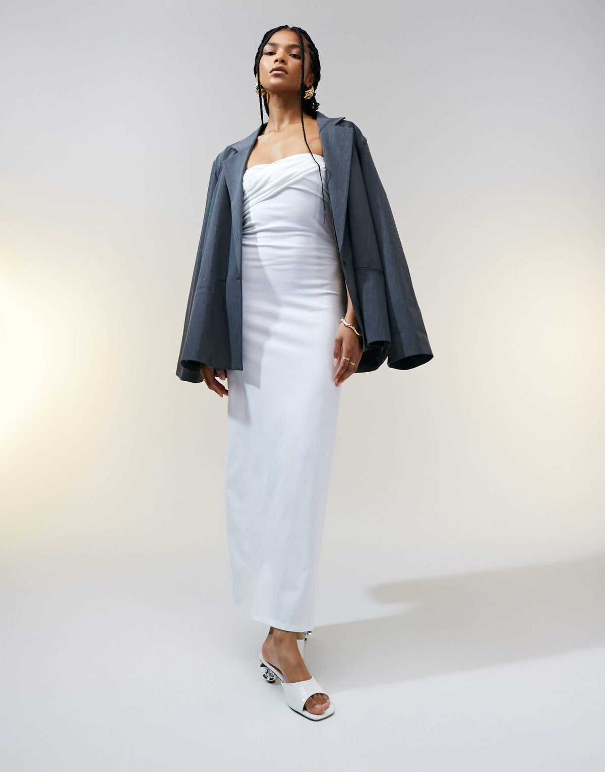 ASOS DESIGN bandeau with twist bust detail midaxi dress in white - WHITE - ASOS Sample Sale