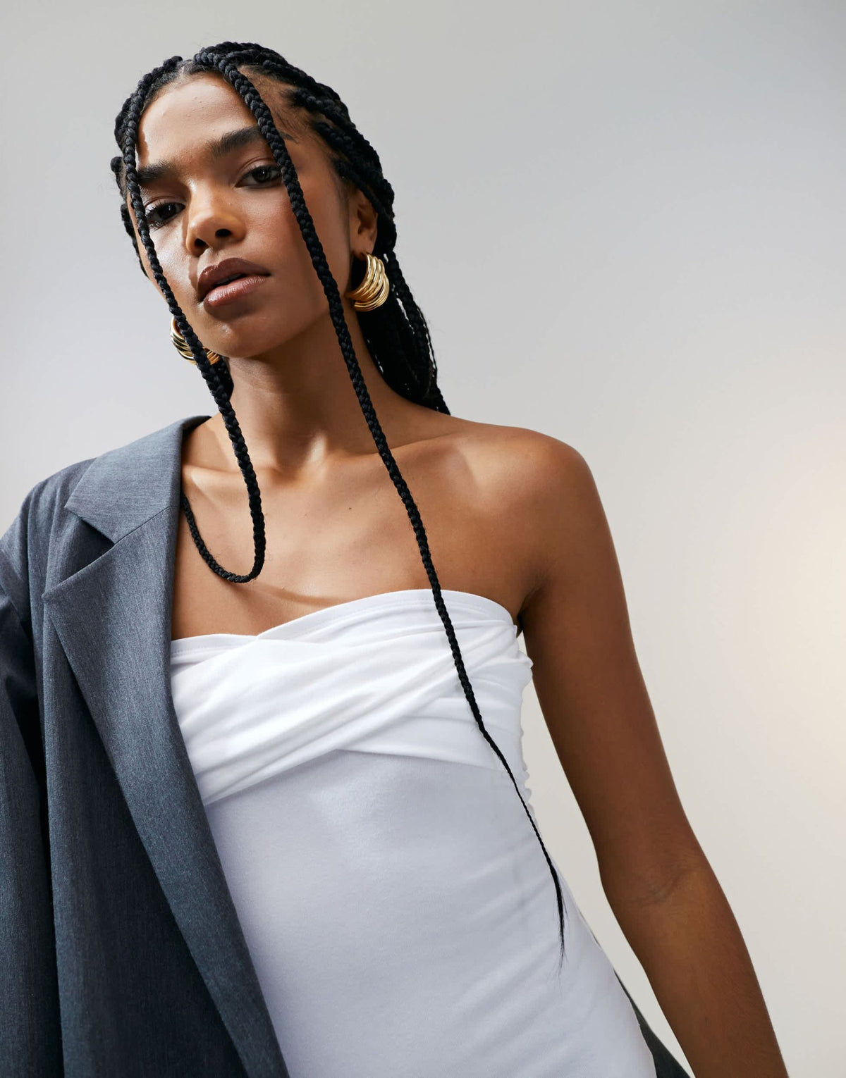 ASOS DESIGN bandeau with twist bust detail midaxi dress in white - WHITE - ASOS Sample Sale