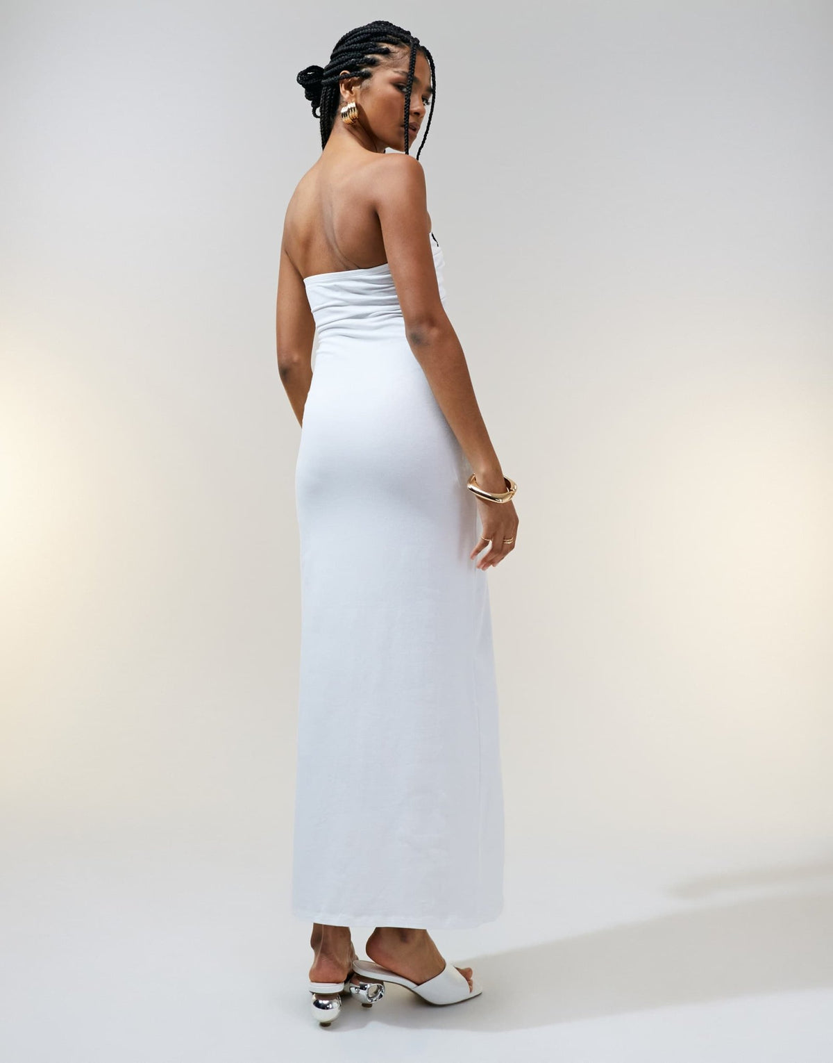 ASOS DESIGN bandeau with twist bust detail midaxi dress in white - WHITE - ASOS Sample Sale