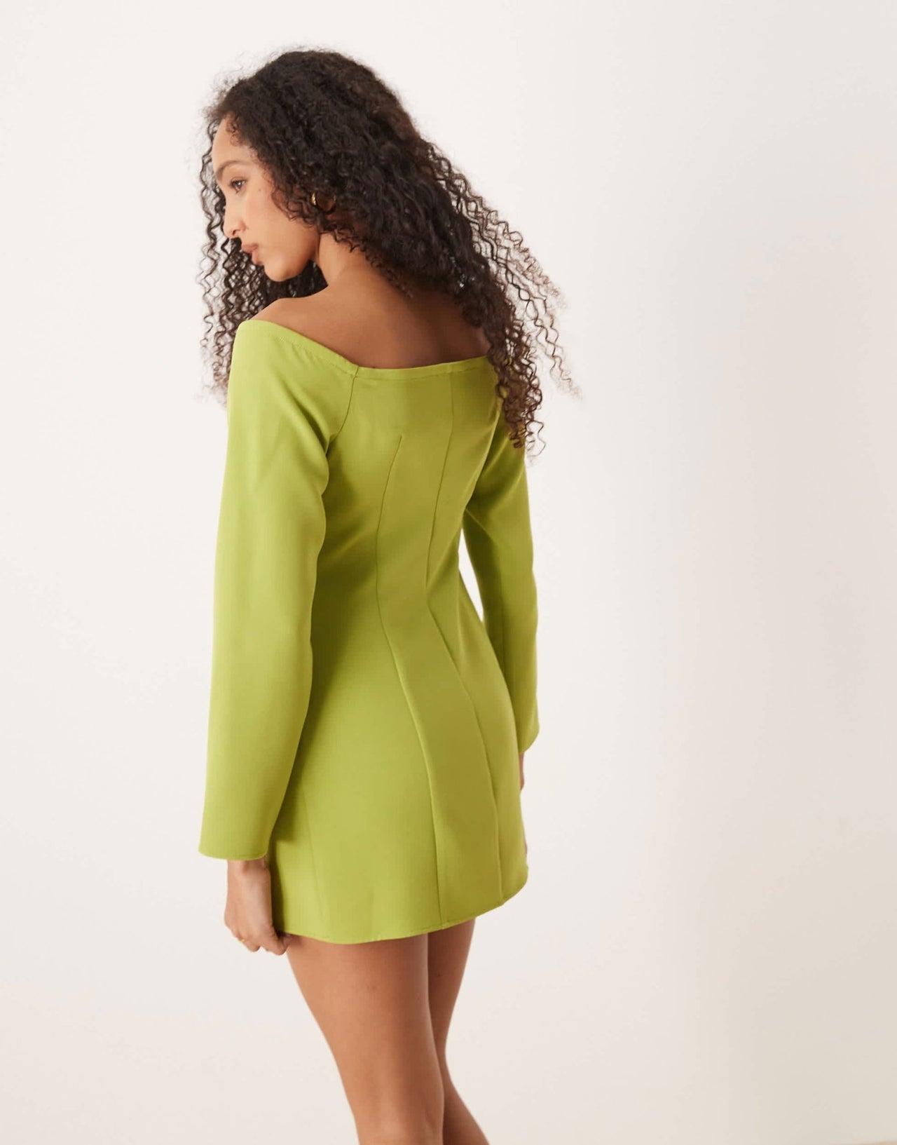 ASOS DESIGN bardot button through mini dress in green - ASOS Sample Sale
