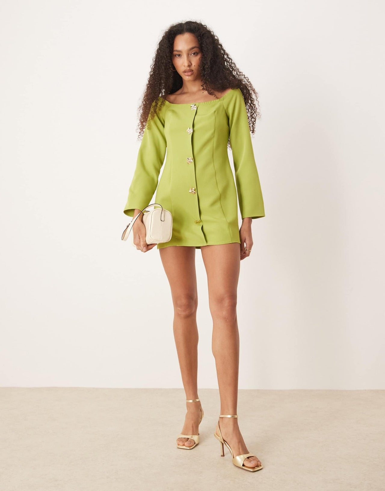 ASOS DESIGN bardot button through mini dress in green - ASOS Sample Sale