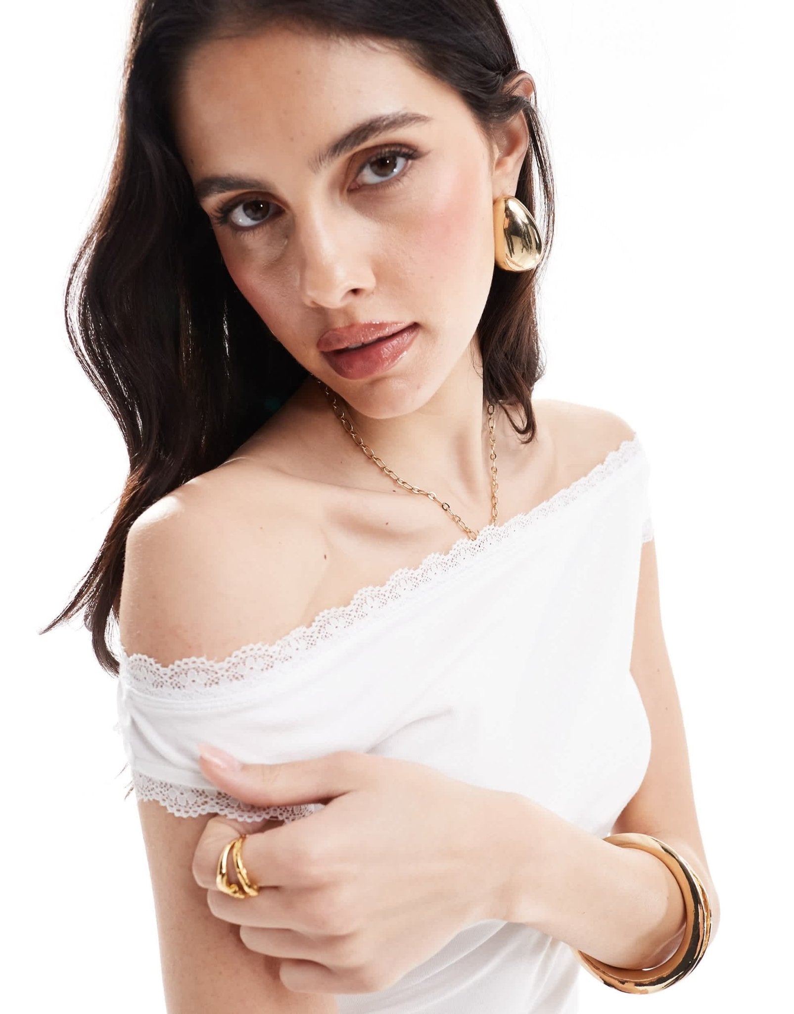 ASOS DESIGN bardot lace trim top in white - ASOS Sample Sale