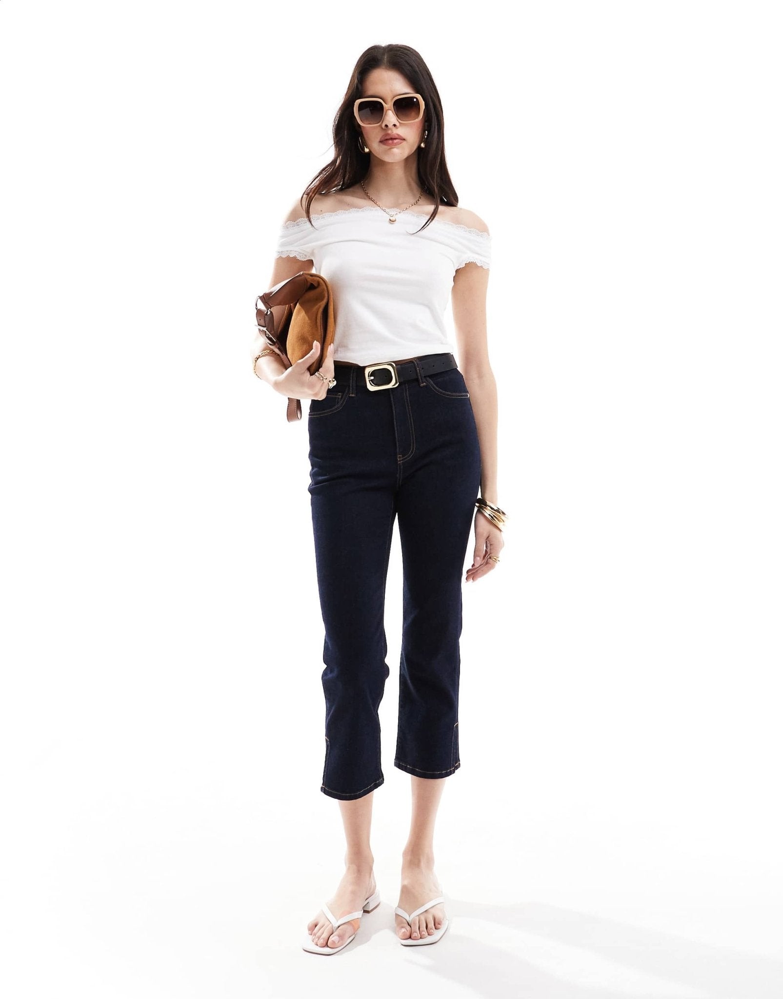 ASOS DESIGN bardot lace trim top in white - ASOS Sample Sale