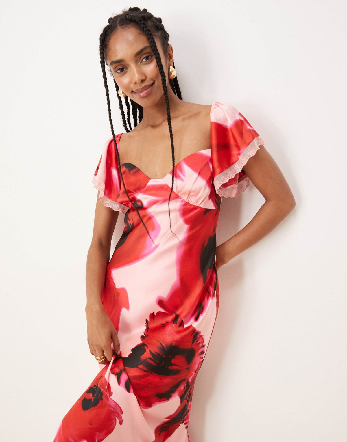 ASOS DESIGN bardot midi dress with lace inserts in floral print - ASOS Sample Sale