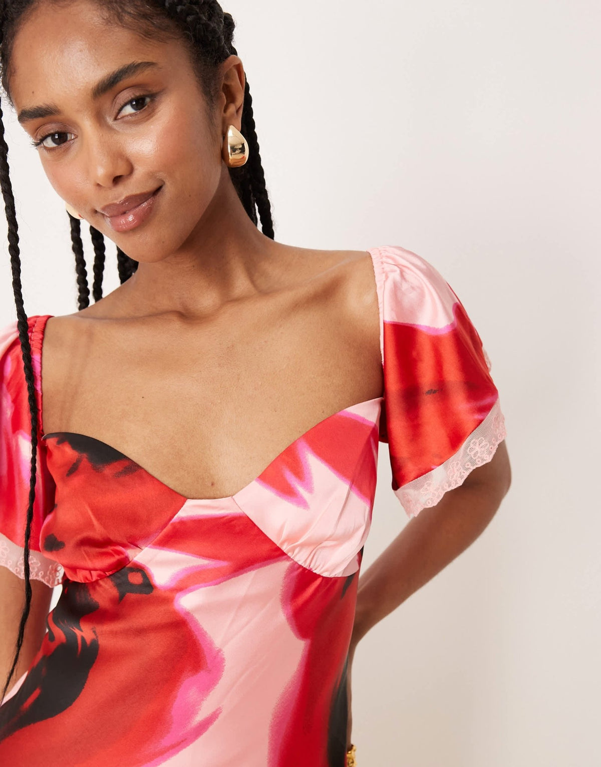 ASOS DESIGN bardot midi dress with lace inserts in floral print - ASOS Sample Sale