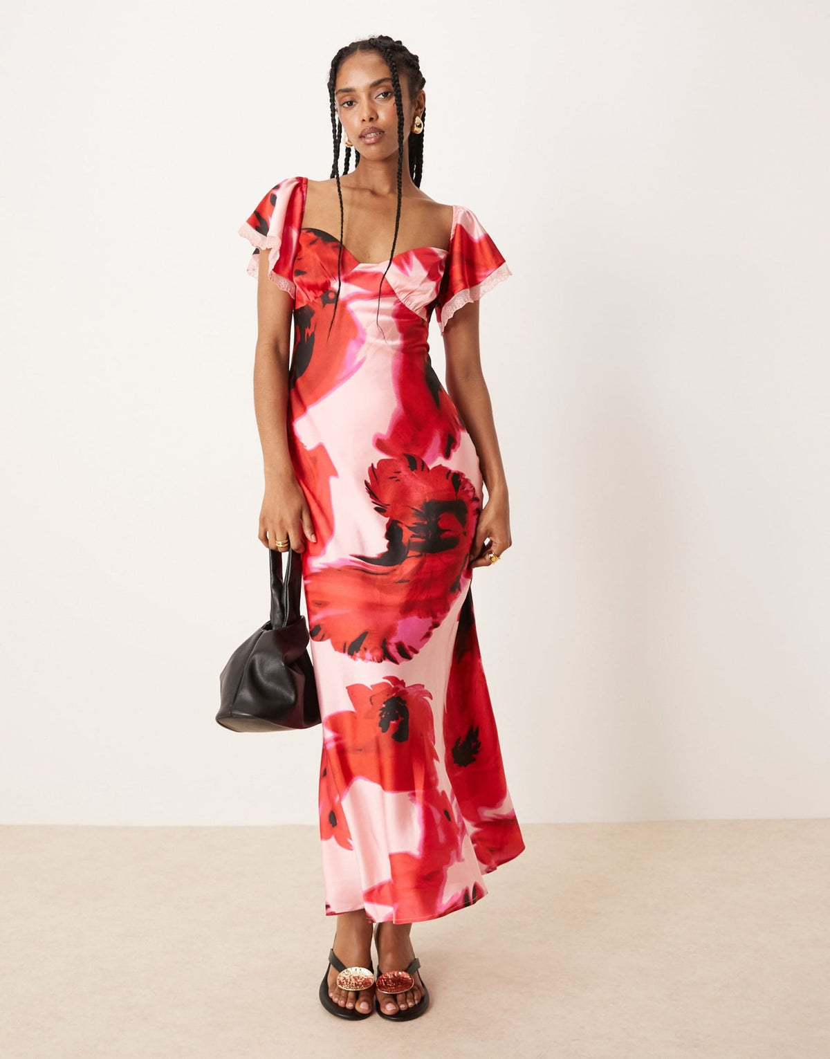 ASOS DESIGN bardot midi dress with lace inserts in floral print - ASOS Sample Sale