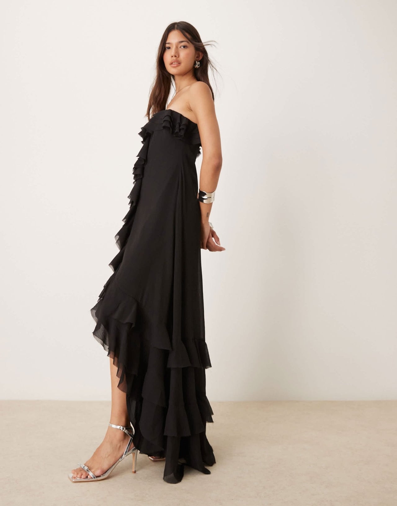 ASOS DESIGN bardot ruffle off shoulder maxi dress in black - ASOS Sample Sale