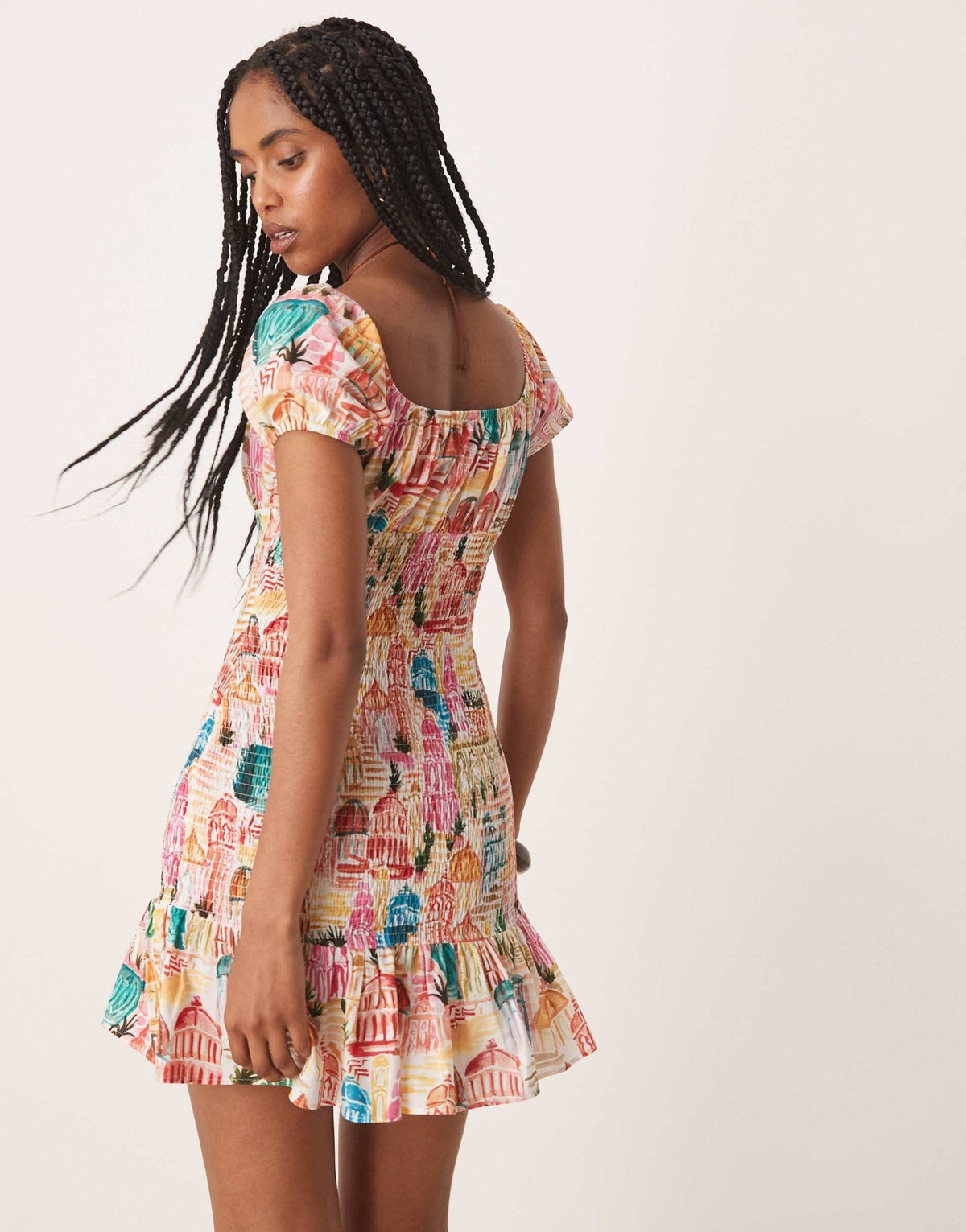 ASOS DESIGN bardot tie front shirred mini dress in floral print - ASOS Sample Sale