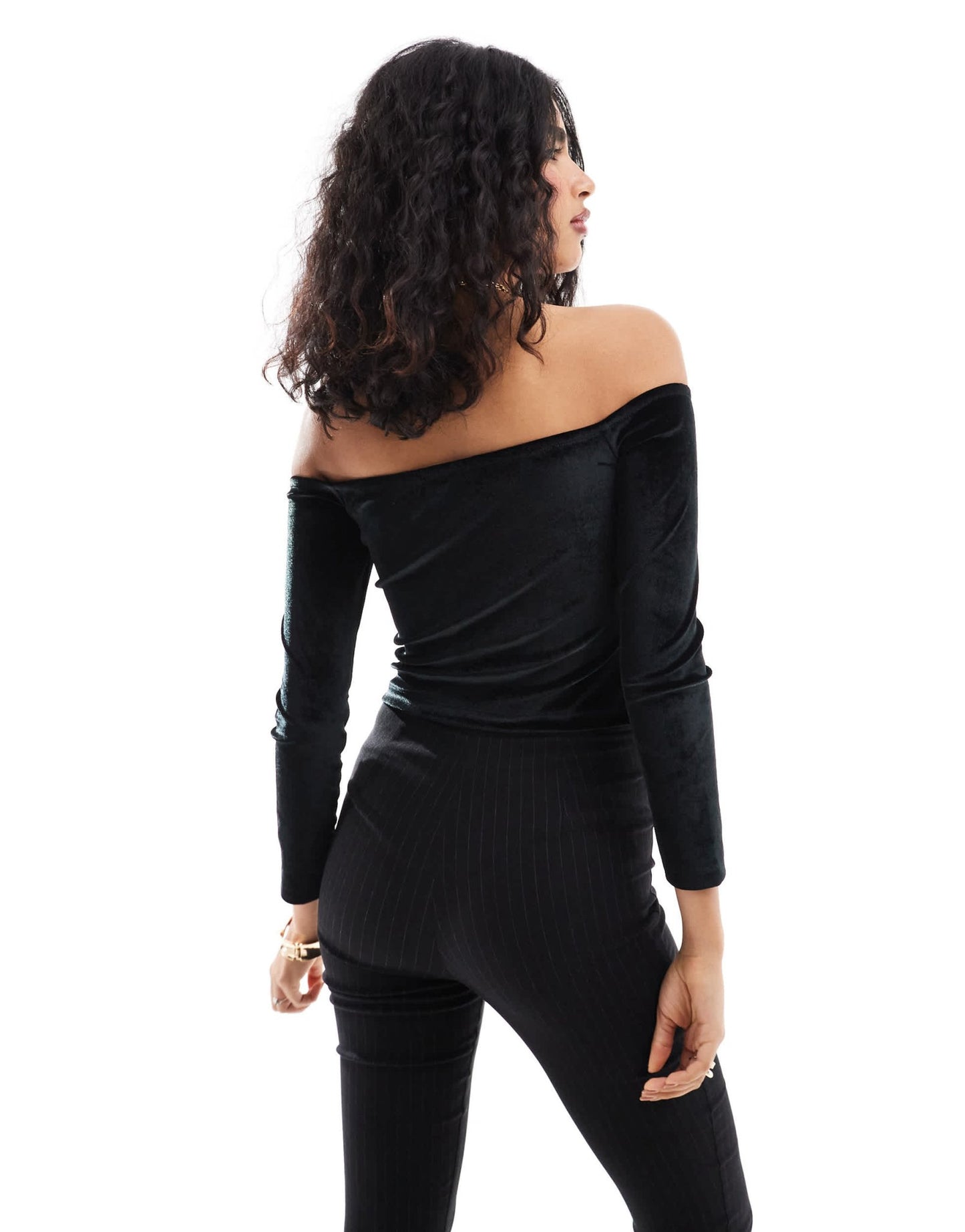 ASOS DESIGN bardot velvet long sleeve top with extreme bow detail in black - ASOS Sample Sale