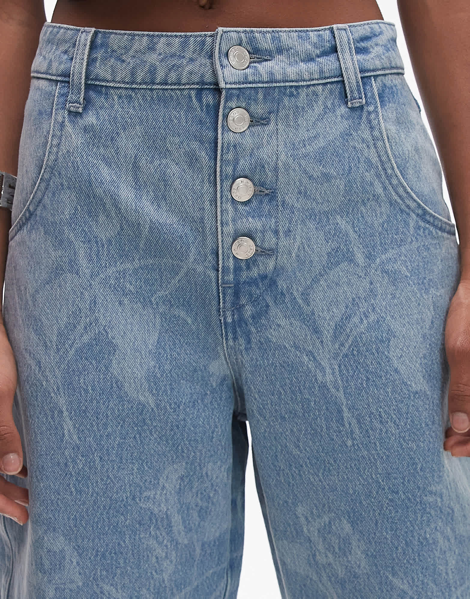ASOS DESIGN barrel leg jean in floral mid wash blue - ASOS Sample Sale