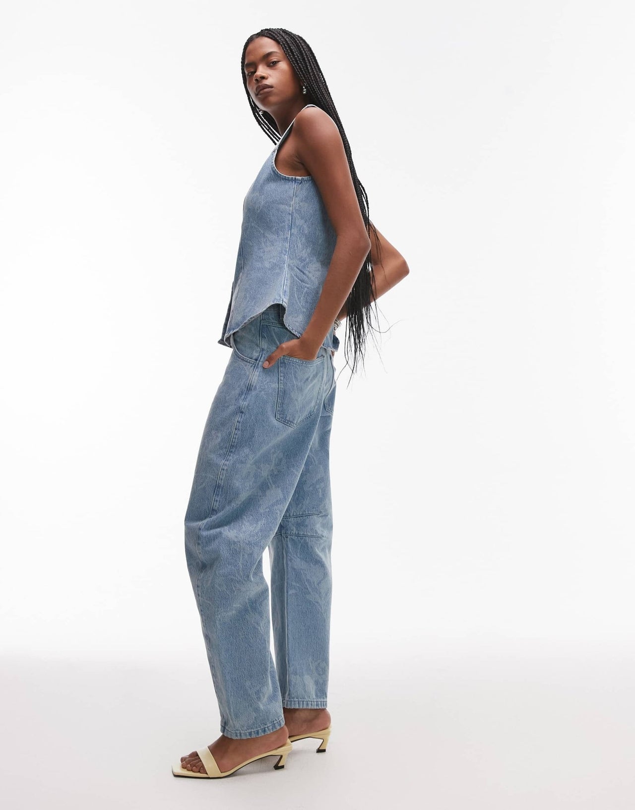 ASOS DESIGN barrel leg jean in floral mid wash blue - ASOS Sample Sale