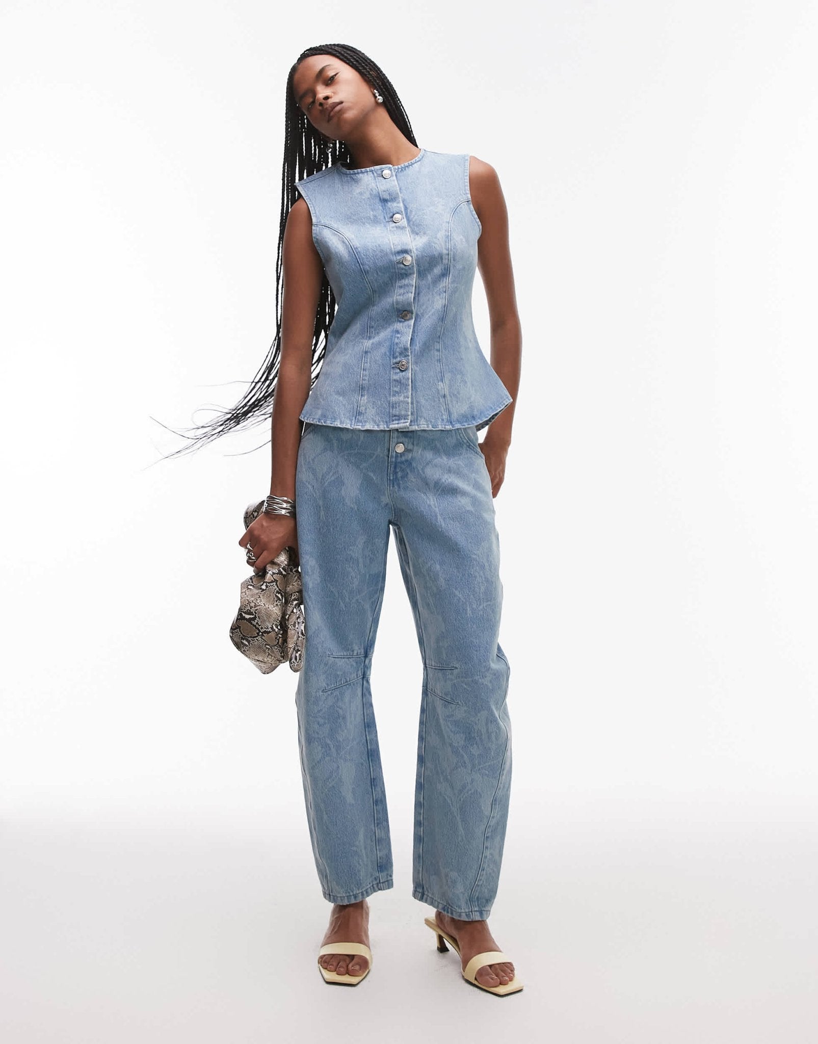 ASOS DESIGN barrel leg jean in floral mid wash blue - ASOS Sample Sale