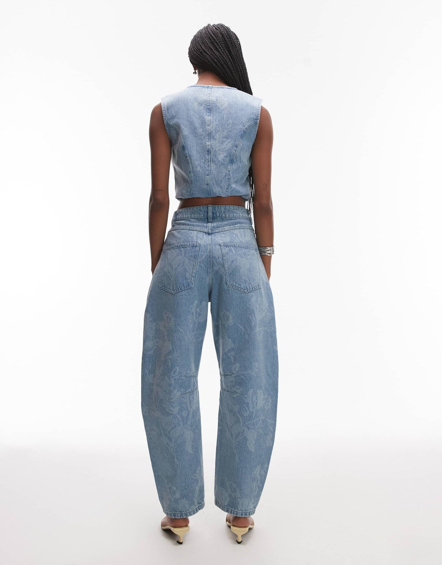 ASOS DESIGN barrel leg jean in floral mid wash blue - ASOS Sample Sale