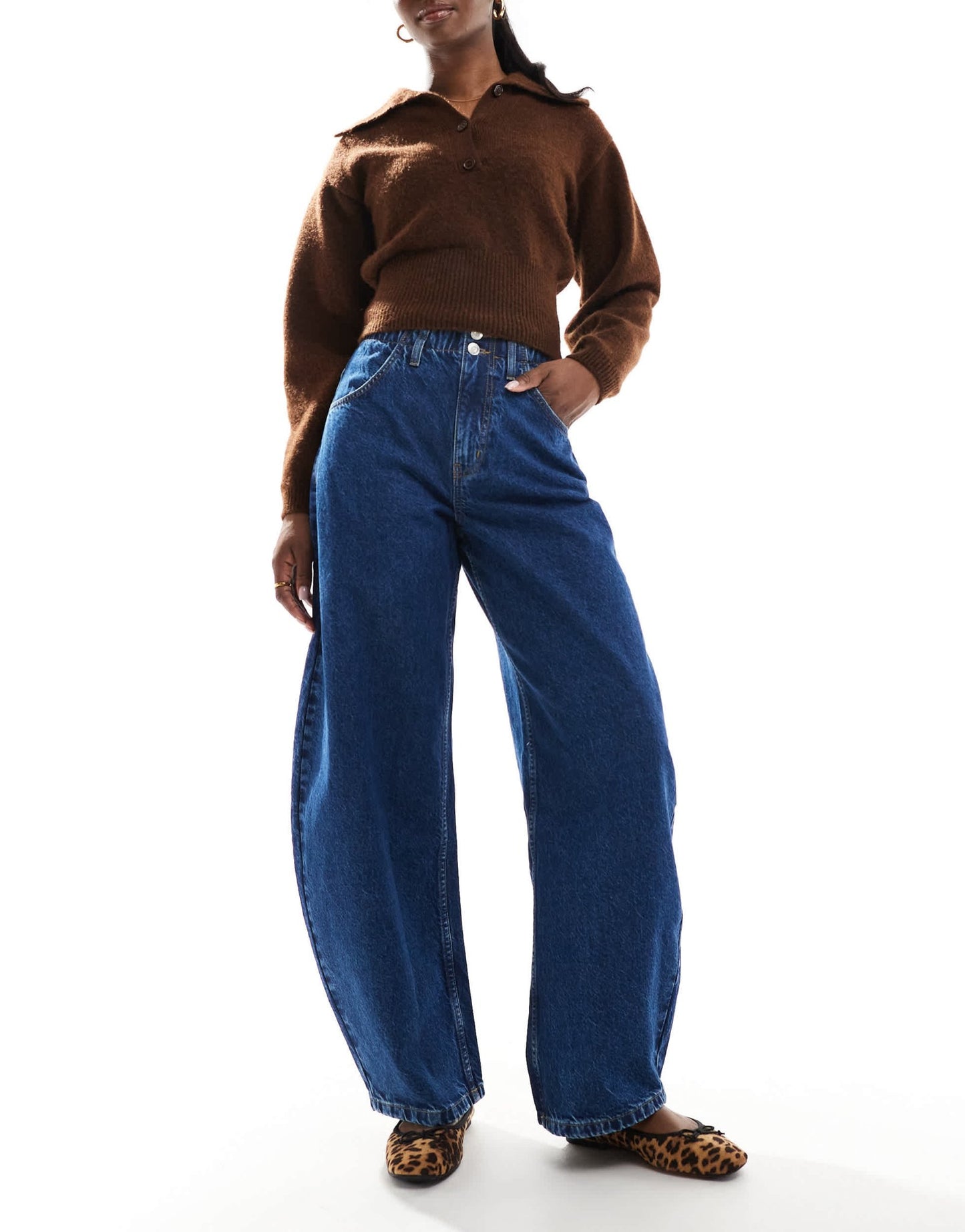 ASOS DESIGN barrel leg jean with paperbag waist in inky wash - ASOS Sample Sale