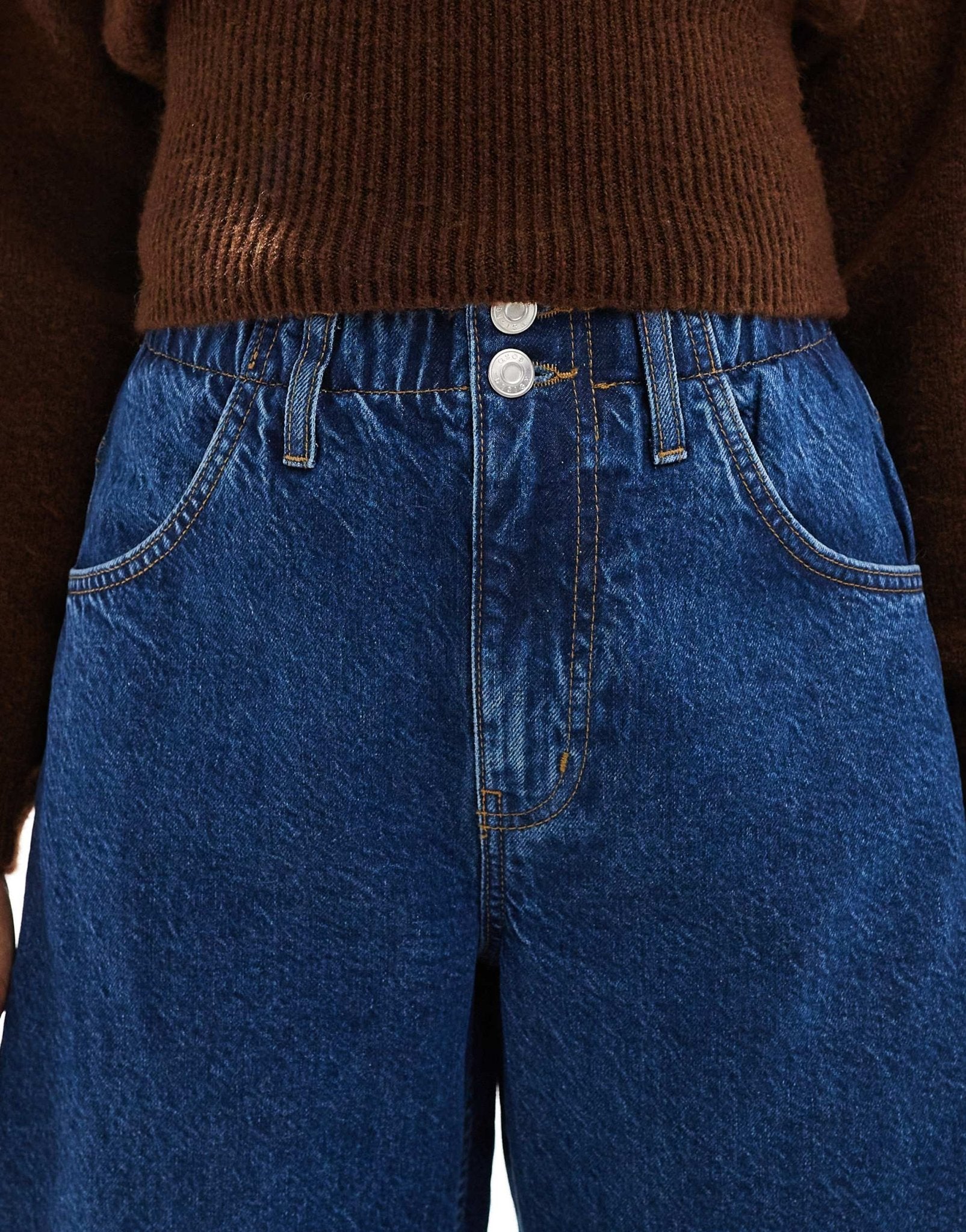 ASOS DESIGN barrel leg jean with paperbag waist in inky wash - ASOS Sample Sale
