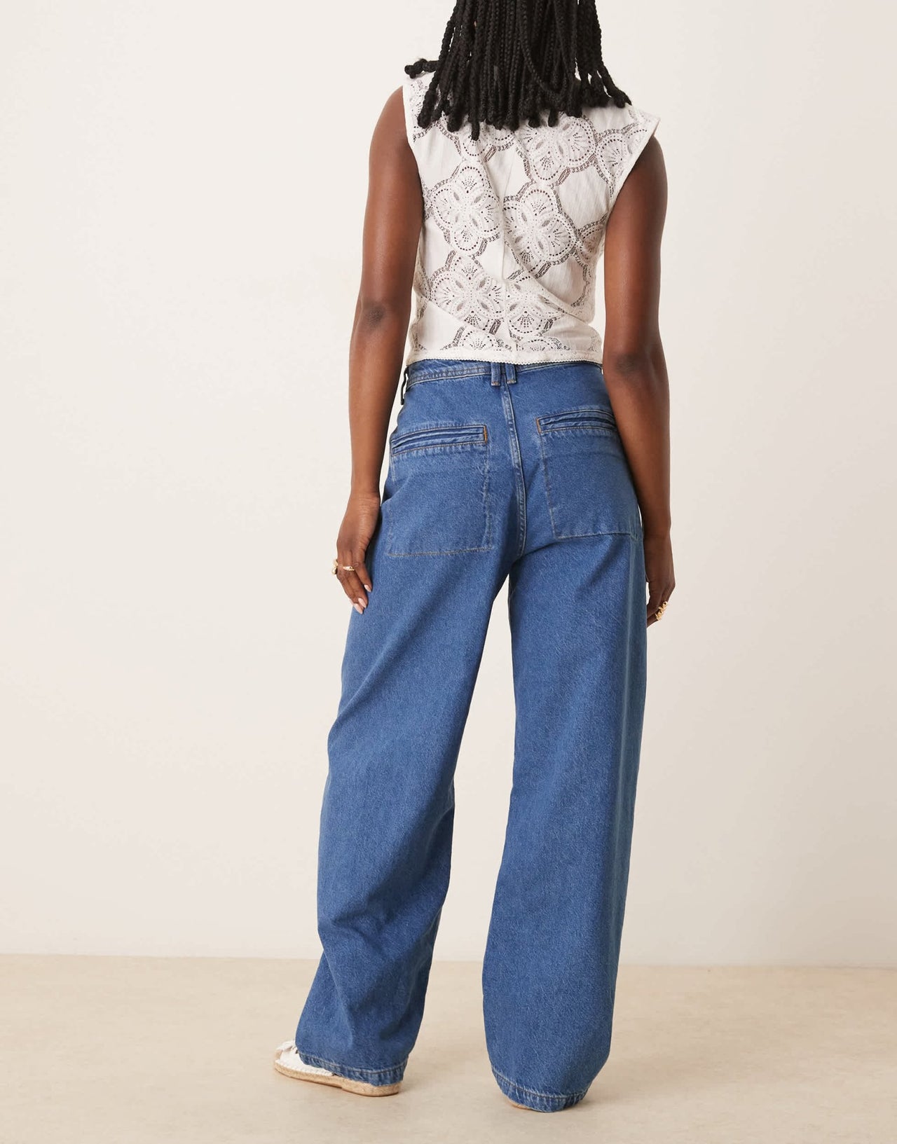 ASOS DESIGN barrel leg jeans with seam detail in mid blue - MBLUE - ASOS Sample Sale