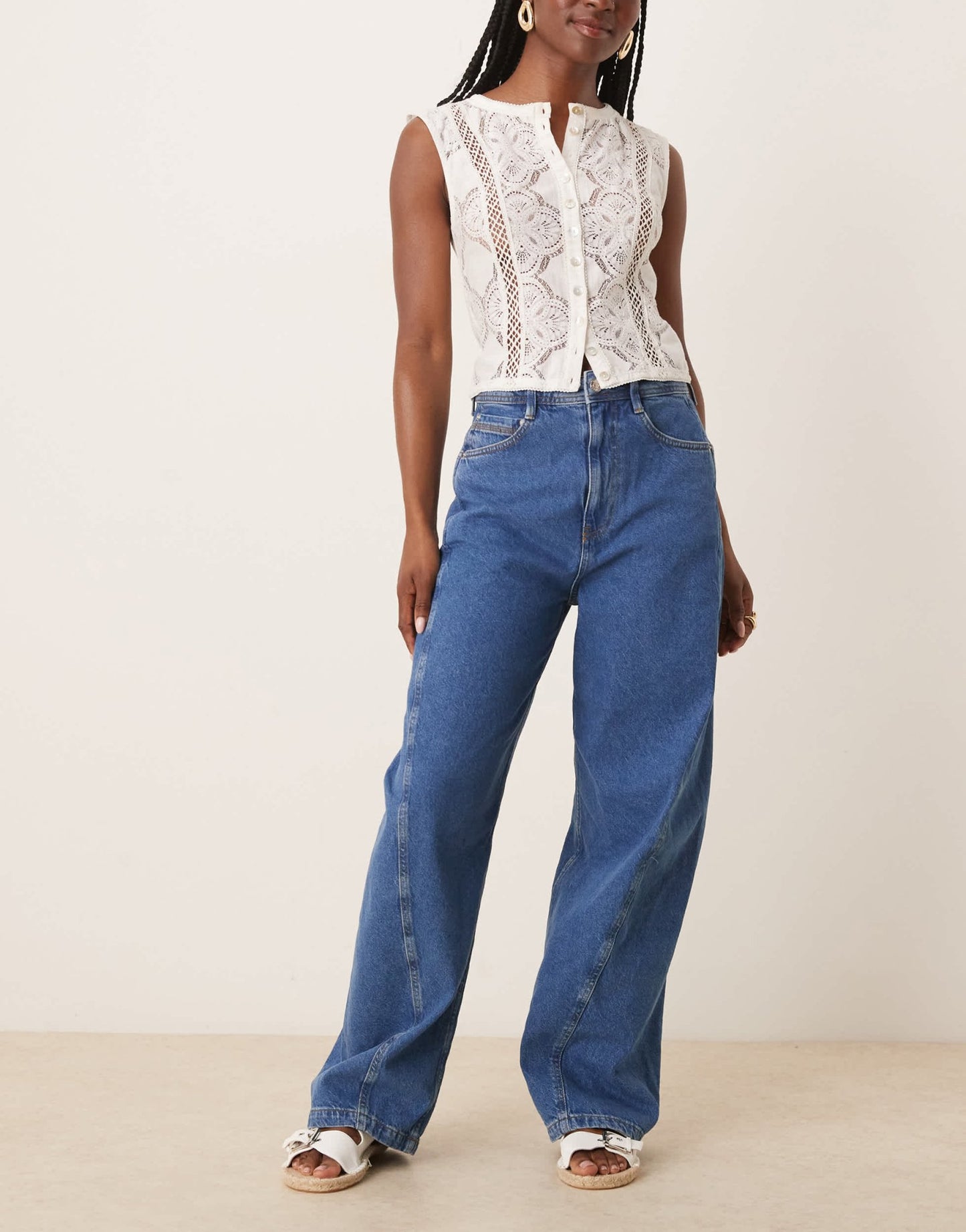 ASOS DESIGN barrel leg jeans with seam detail in mid blue - MBLUE - ASOS Sample Sale