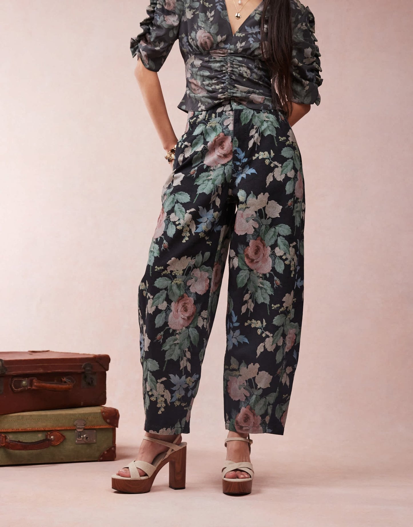 ASOS DESIGN barrel leg trousers in black floral print - ASOS Sample Sale
