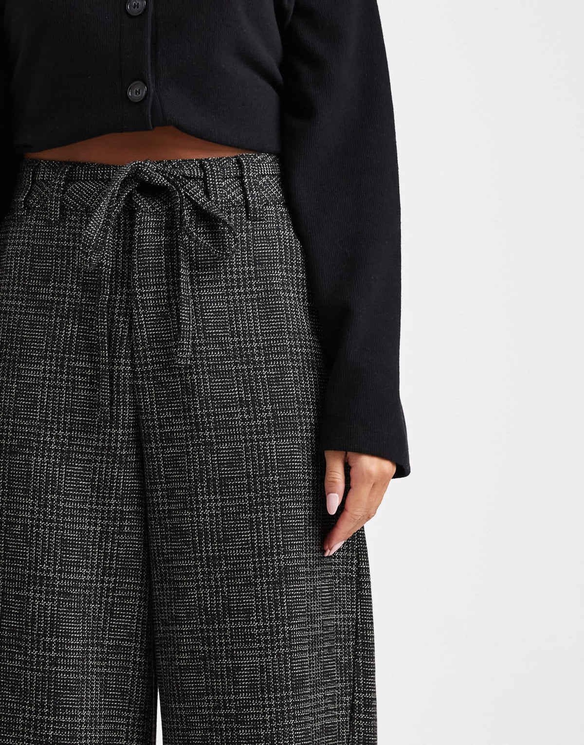 ASOS DESIGN barrel leg trousers with seam detail in textured check in mono - ASOS Sample Sale