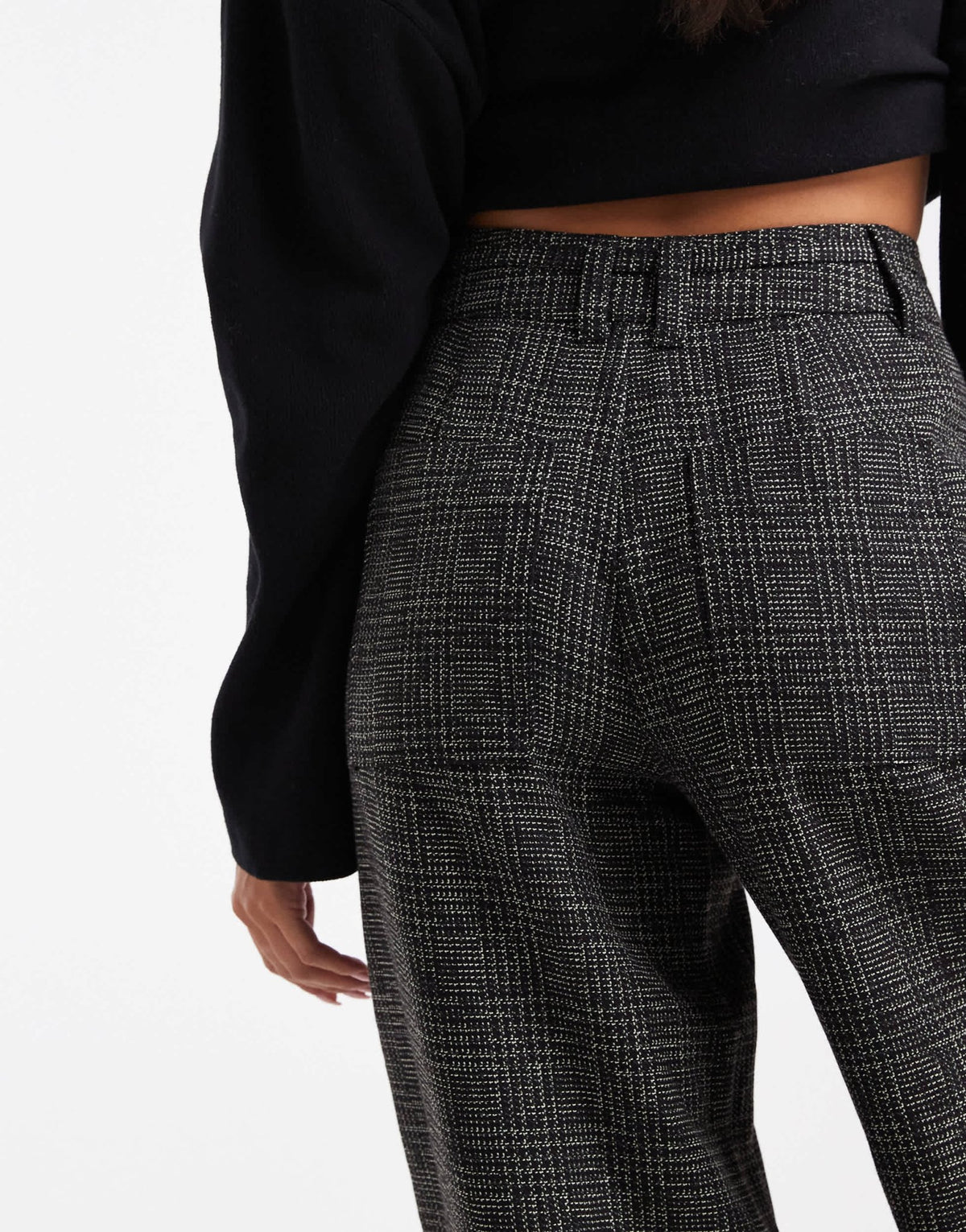 ASOS DESIGN barrel leg trousers with seam detail in textured check in mono - ASOS Sample Sale