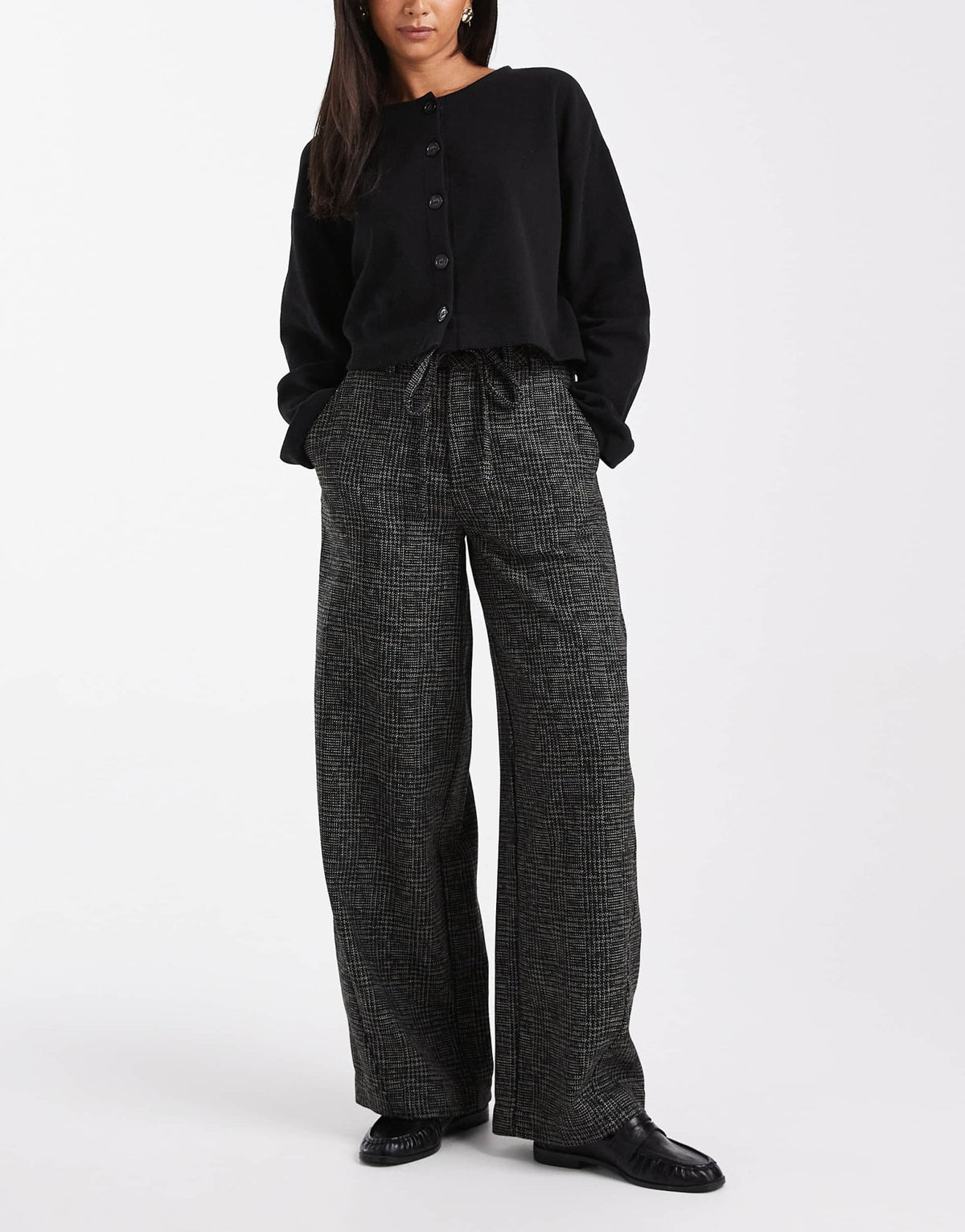 ASOS DESIGN barrel leg trousers with seam detail in textured check in mono - ASOS Sample Sale
