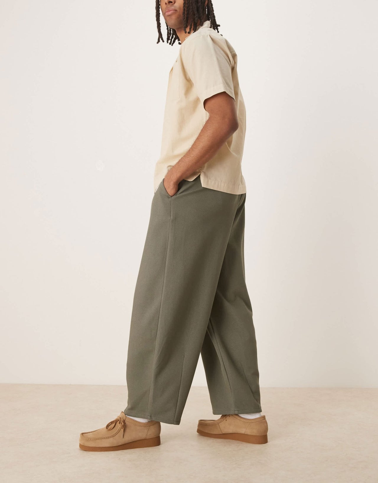 ASOS DESIGN barrel leg twill trousers in khaki - ASOS Sample Sale