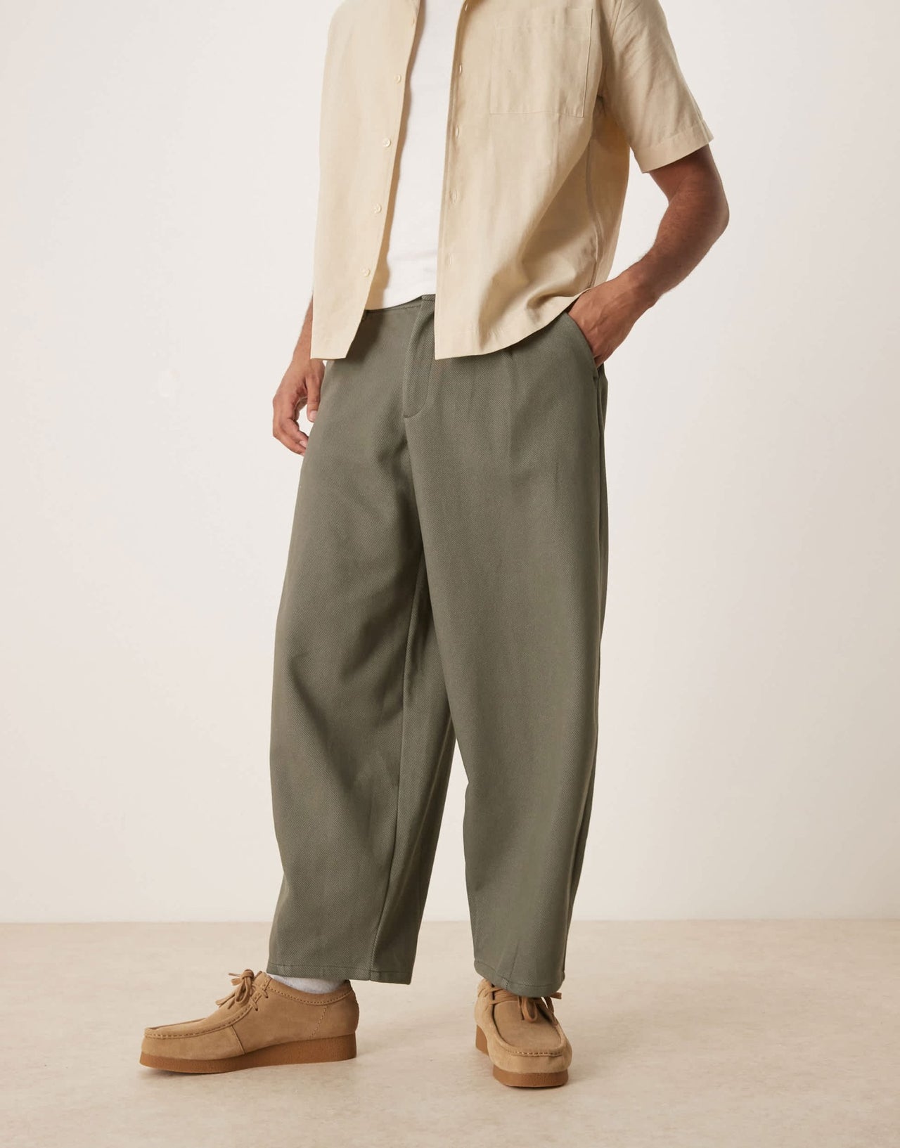 ASOS DESIGN barrel leg twill trousers in khaki - ASOS Sample Sale
