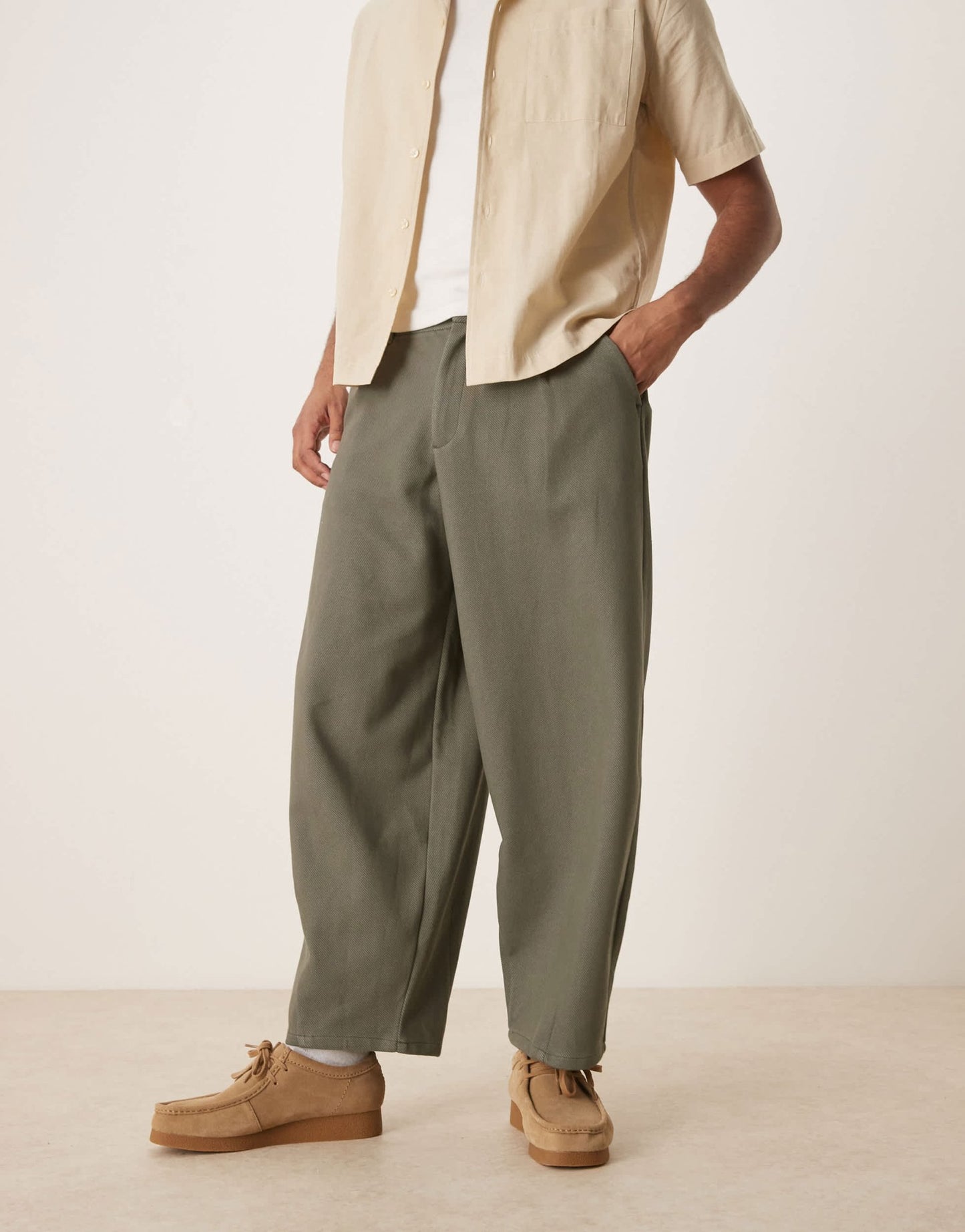 ASOS DESIGN barrel leg twill trousers in khaki - ASOS Sample Sale
