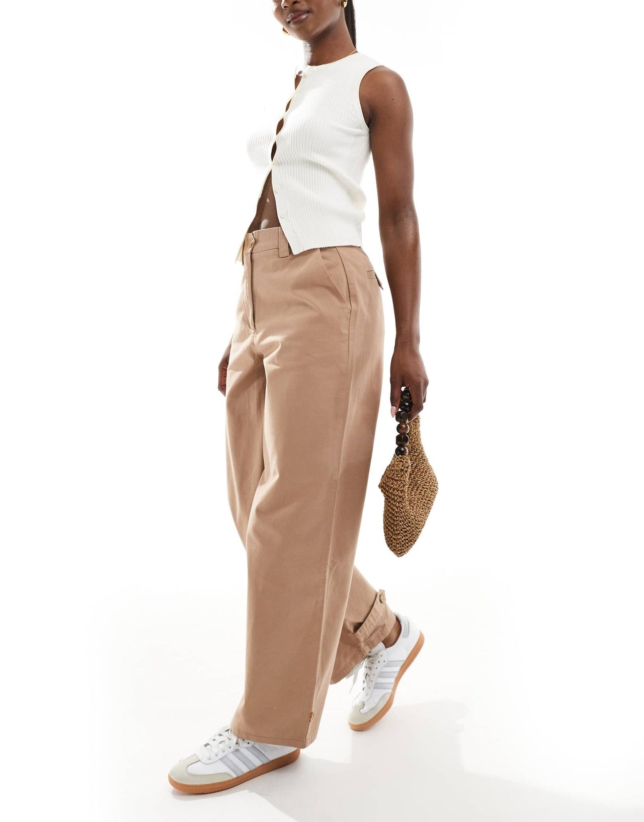 ASOS DESIGN barrel trousers with tab detail in mocha - ASOS Sample Sale