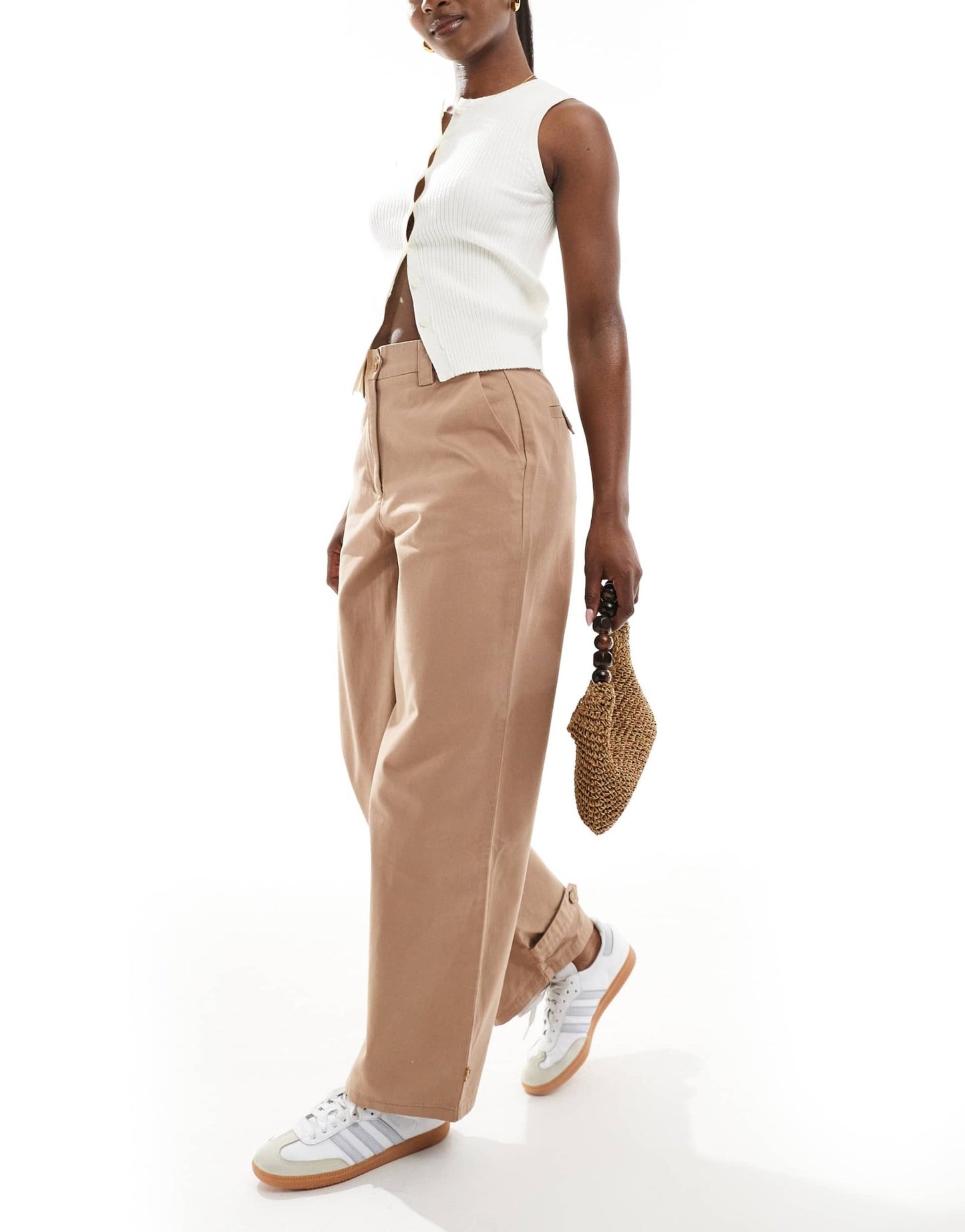 ASOS DESIGN barrel trousers with tab detail in mocha - ASOS Sample Sale