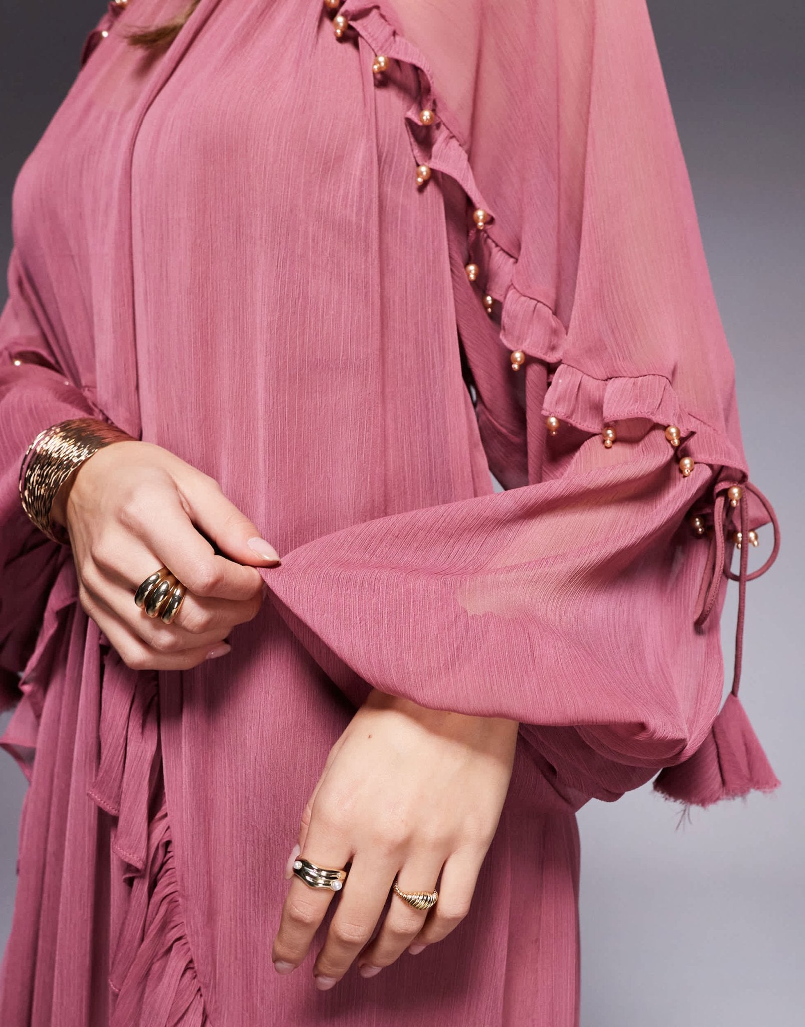 ASOS DESIGN beaded ruffle maxi dress with tassels in berry pink - ASOS Sample Sale
