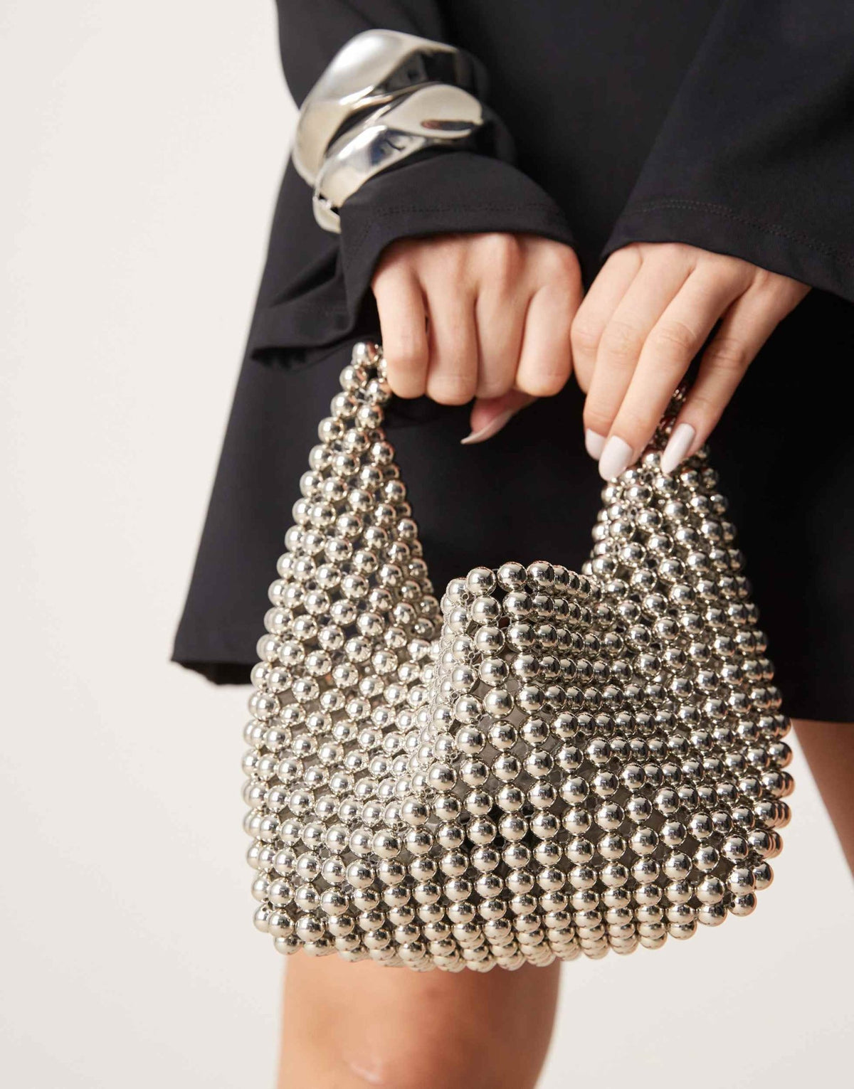 ASOS DESIGN beaded scoop grab bag in silver - ASOS Sample Sale
