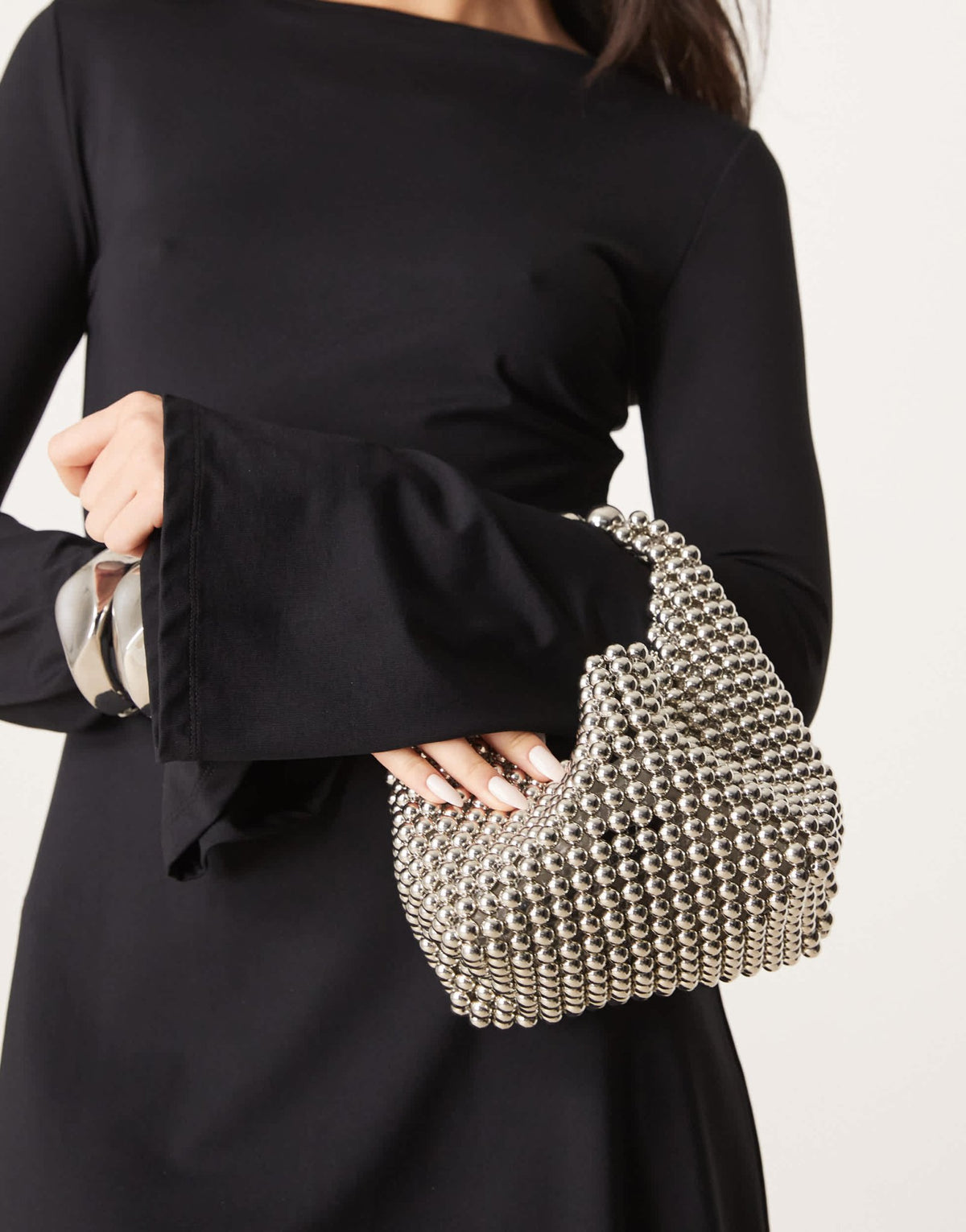 ASOS DESIGN beaded scoop grab bag in silver - ASOS Sample Sale