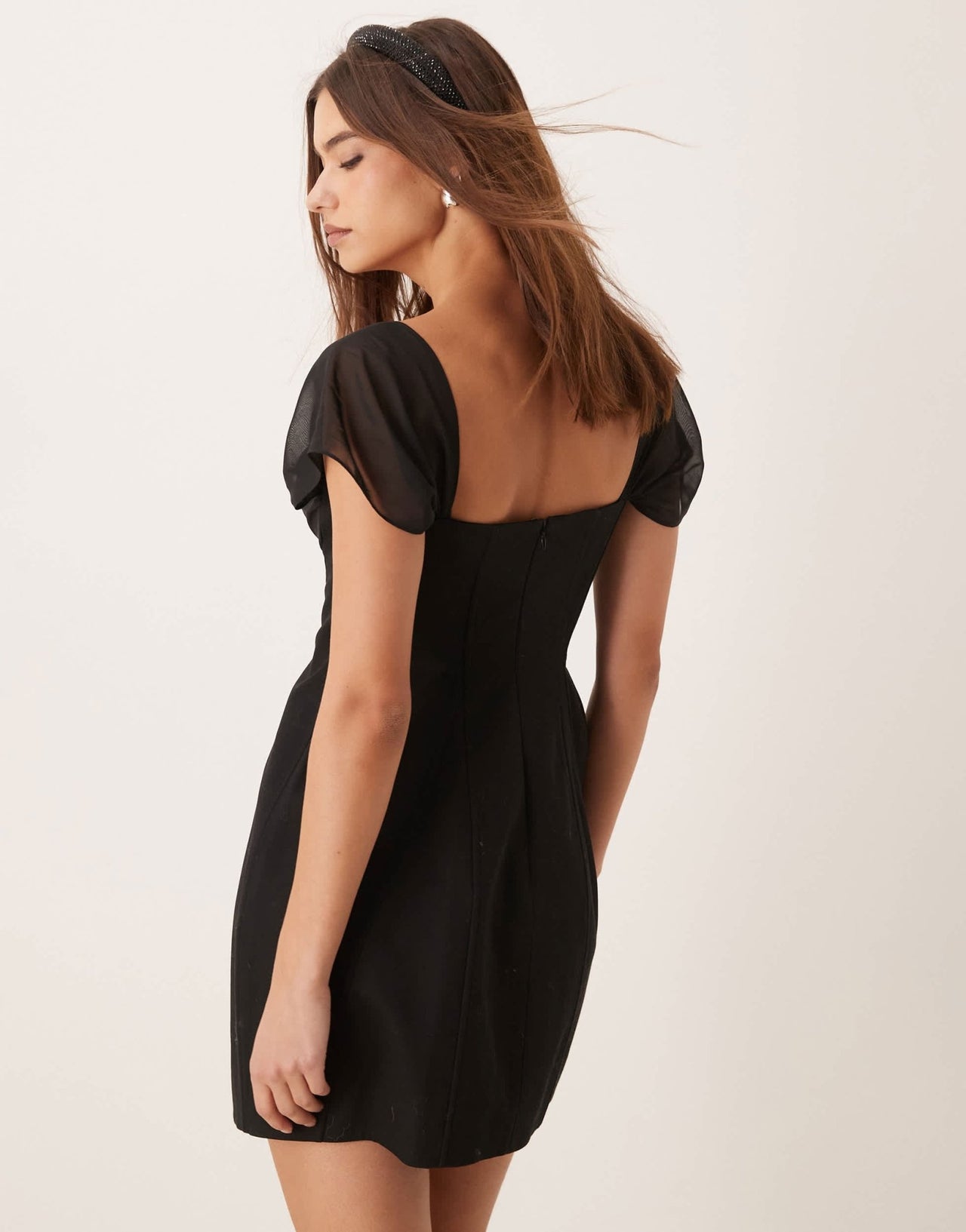 ASOS DESIGN bell skirt mini dress with chiffon straps in black ASOS Sample Sale ASOS DESIGN bell skirt mini dress with chiffon straps in black ASOS Sample Sale