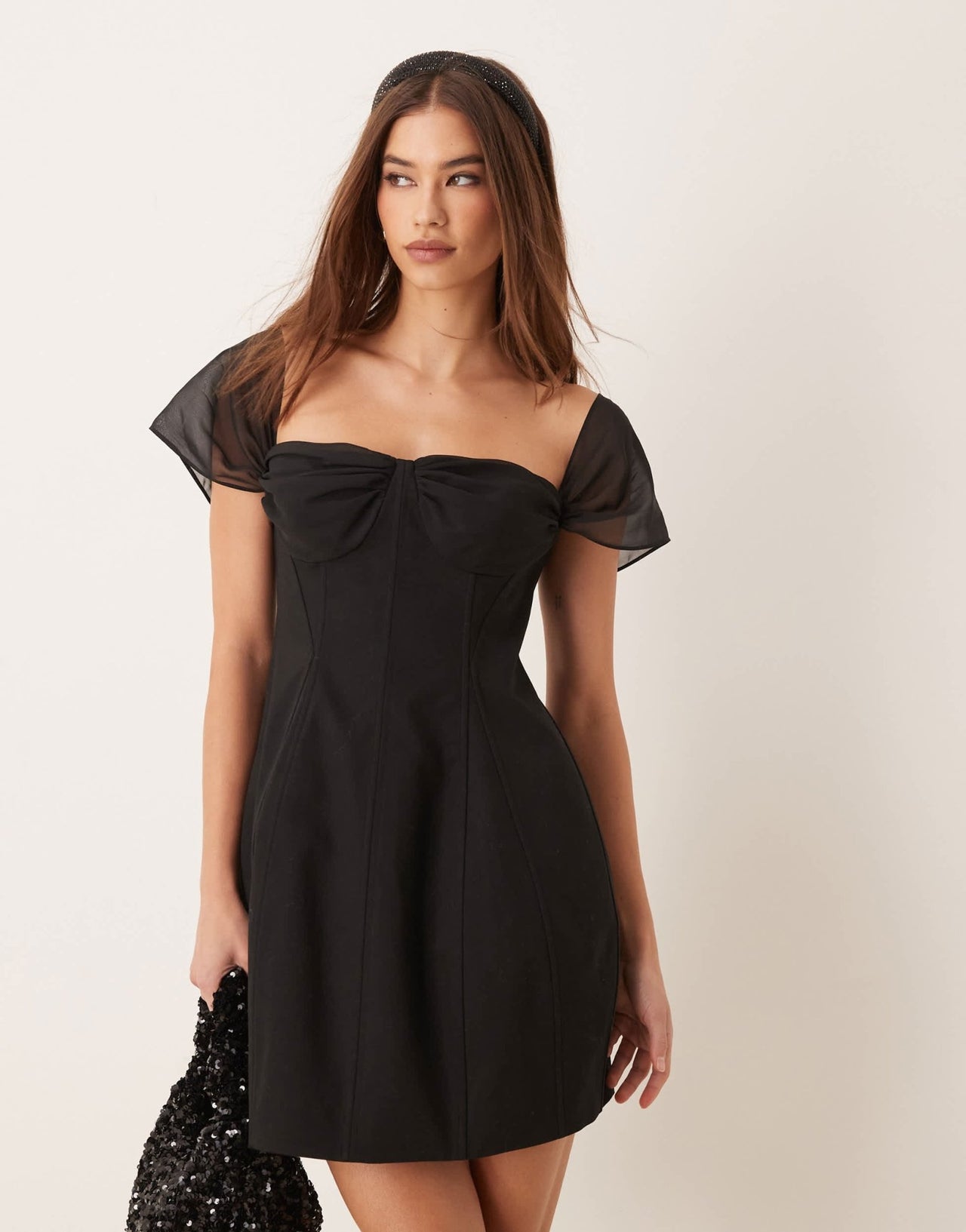ASOS DESIGN bell skirt mini dress with chiffon straps in black - ASOS Sample Sale