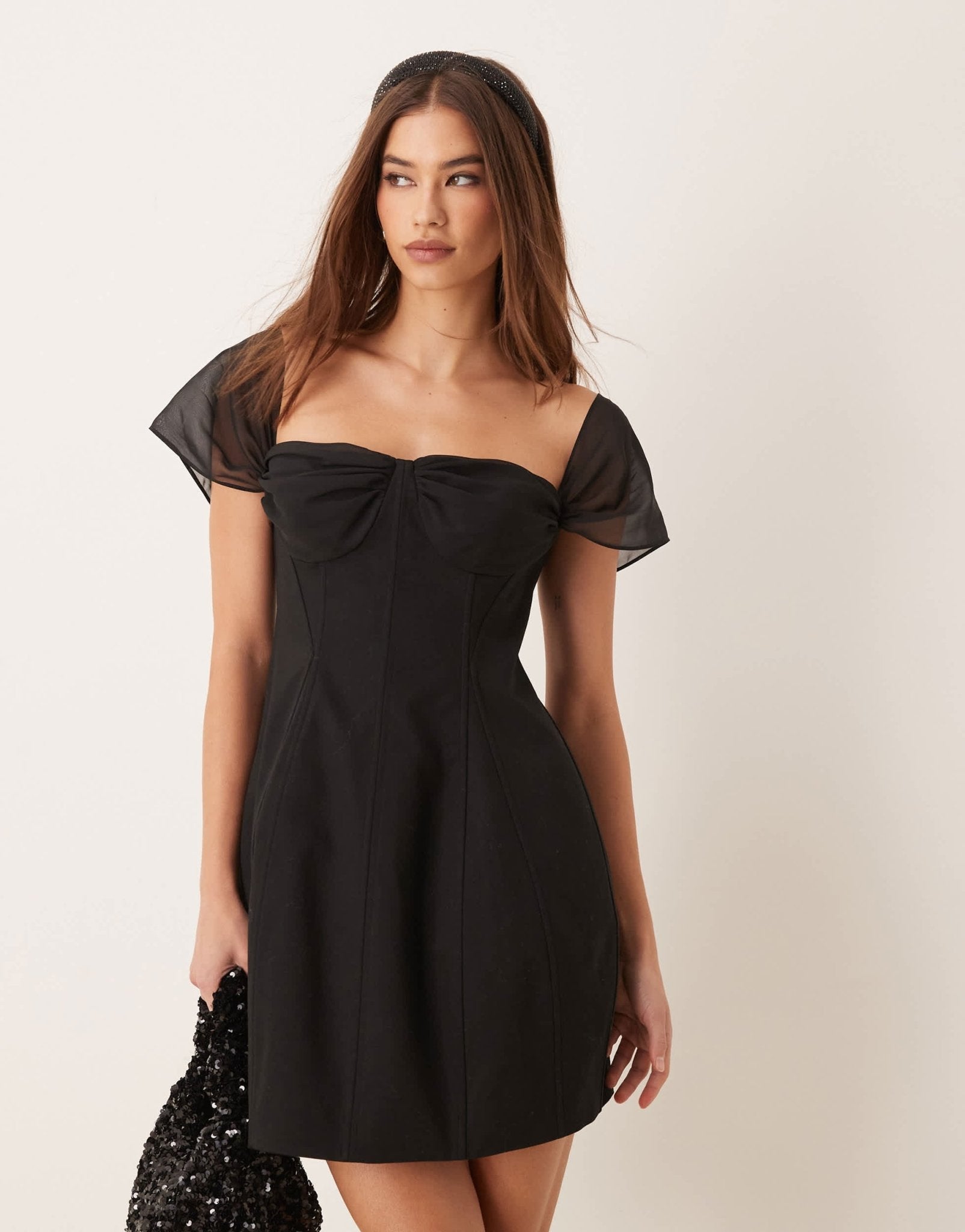 ASOS DESIGN bell skirt mini dress with chiffon straps in black - ASOS Sample Sale